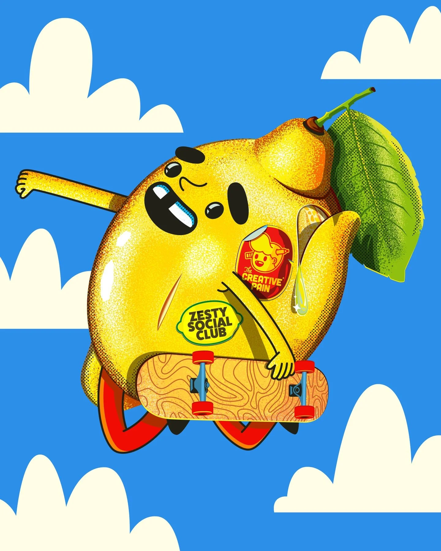 Stay rad kids! Big air &amp; bold fruit. Illustration #2 of my Rad Fruit collection turned out awesome. Take a look at the pulp details 😁 🍋 this has been been a fun project where I&rsquo;m Exploring some new vector textures, fun characters, and my 