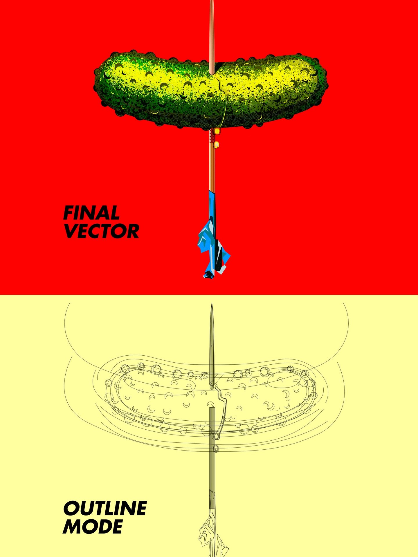 Vector textures aren&rsquo;t hard&mdash;if you keep it simple.

When you strip this illustration down to outline mode, the structure does all the heavy lifting. Every texture pass is intentional, supporting the form rather than overwhelming it. In mo