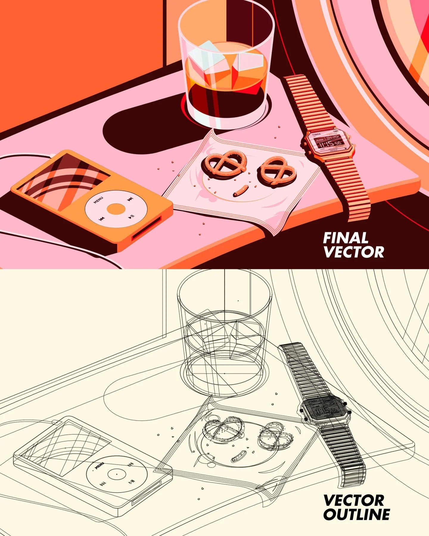 Vector illustrations aren&rsquo;t hard&mdash;if you keep it simple.

When you strip this illustration down to outline mode, it all comes back to a few consistent angles and intentional color choices. The key to adding perspective is consistency. Once