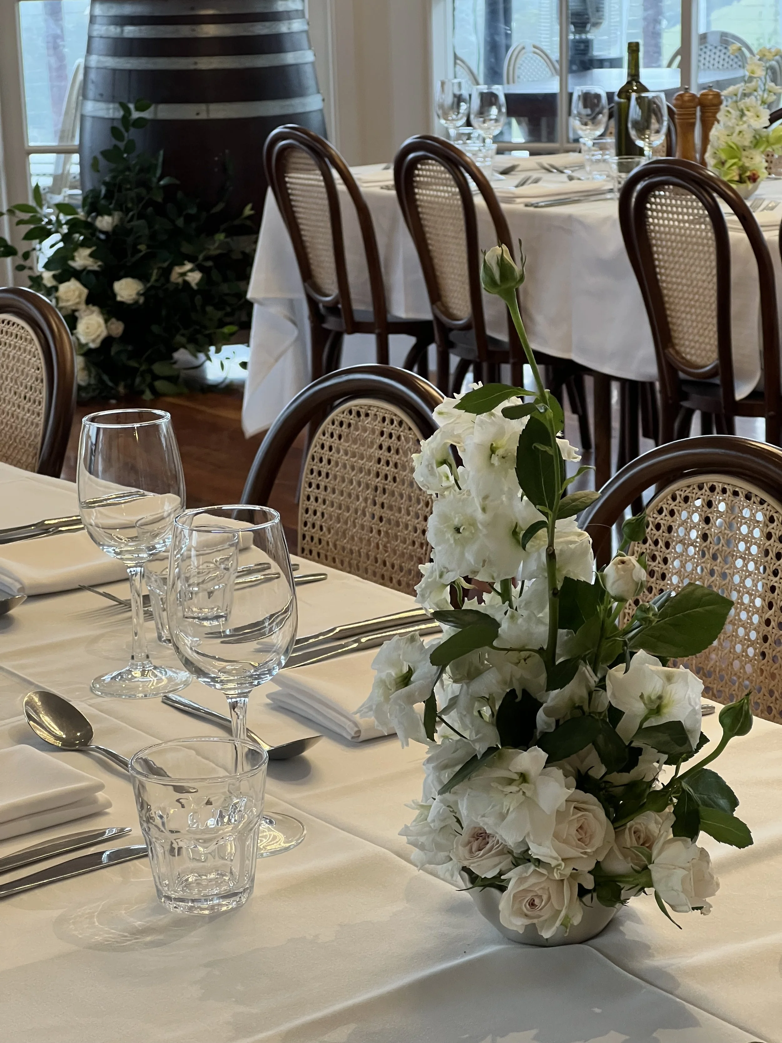 Ikebana flower arrangements for wedding reception at The Riverstone Estate in the Yarra Valley