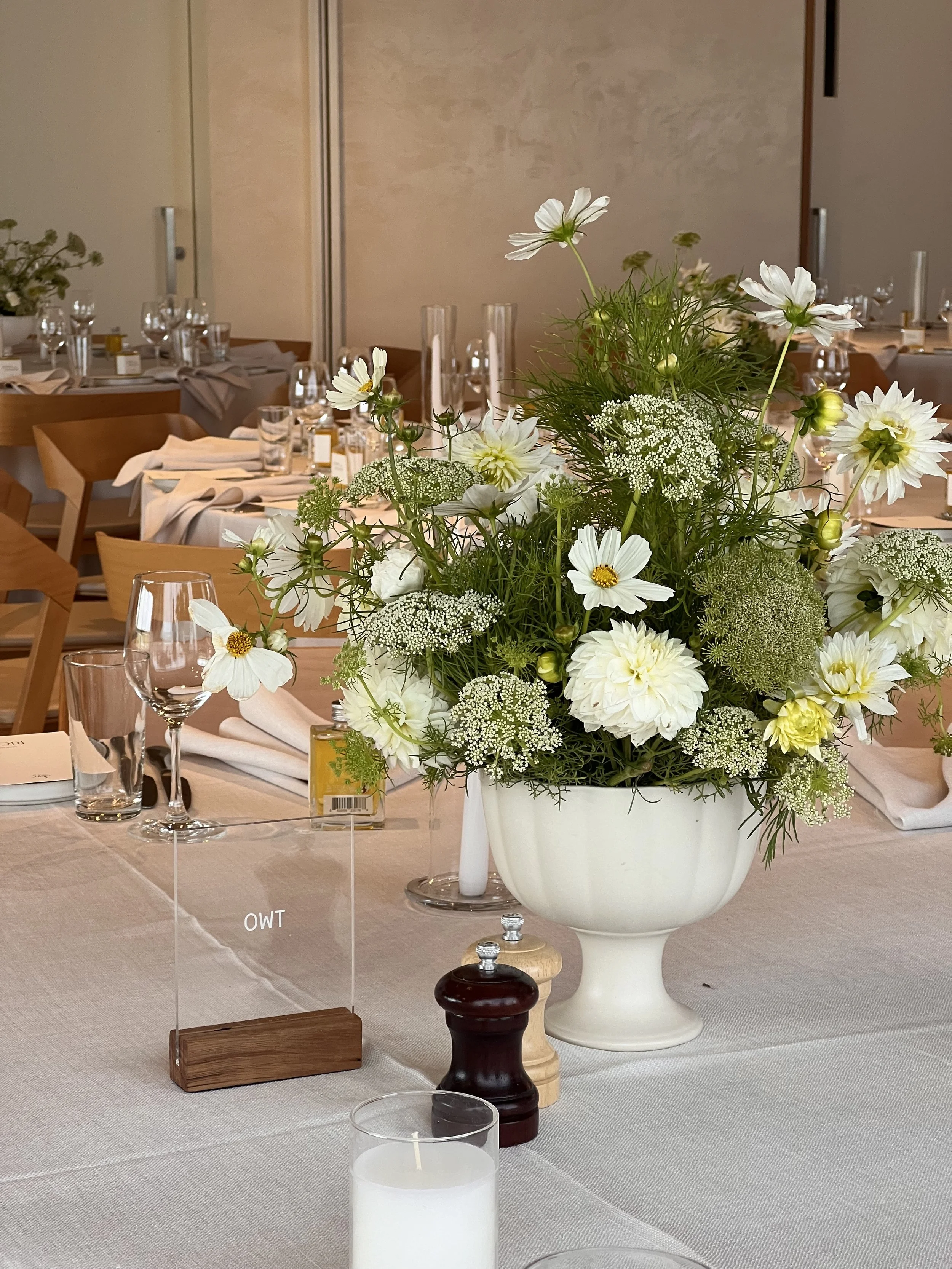 Compote garden style vases for Harriett at Hubert Estate in the yarra valley by Petal and Sage