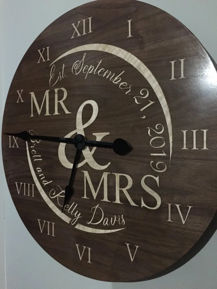 Wedding / Anniverary Clock  24" Walnut & Maple