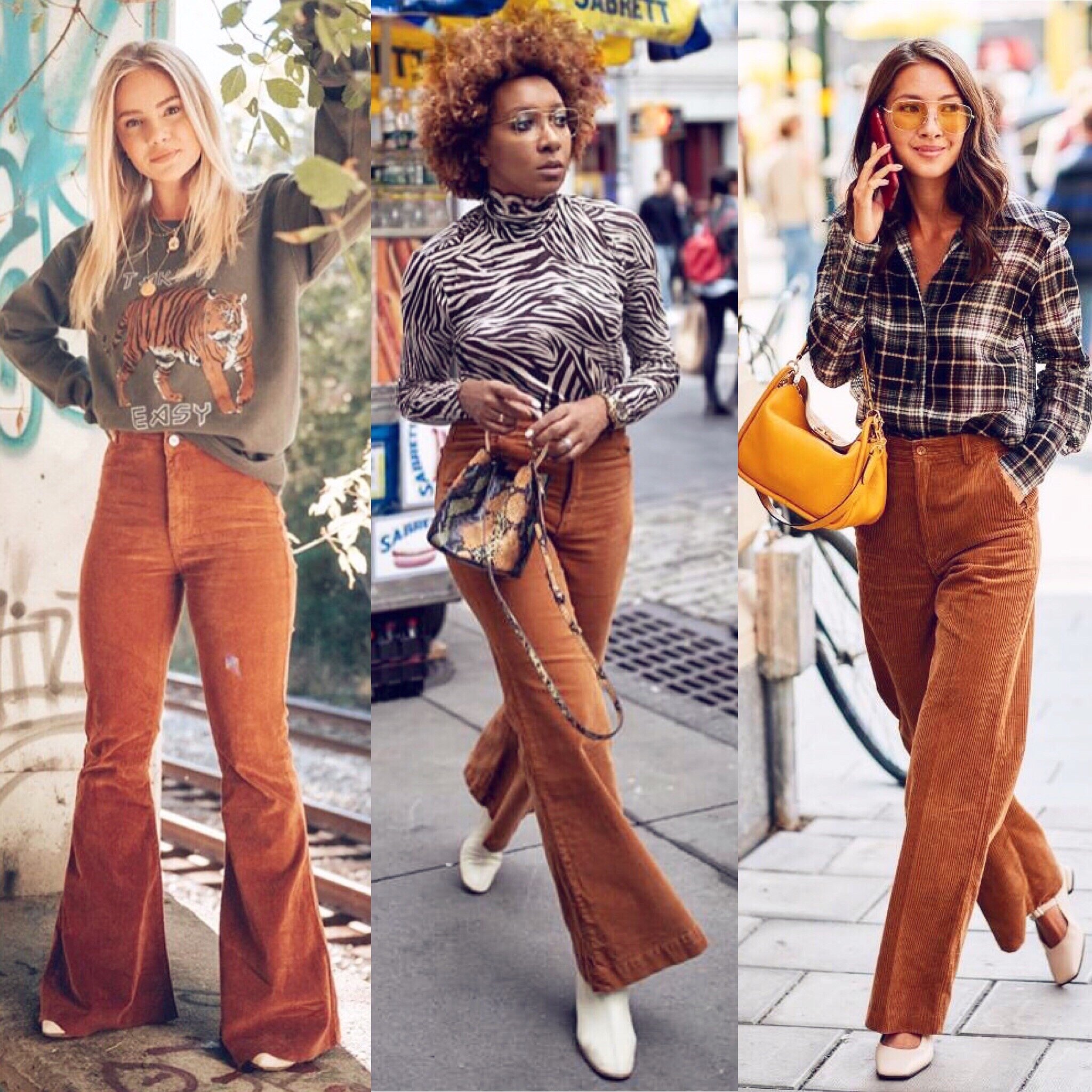  Absolutely obsessed with this caramel color for fall and it looks SO good in corduroy. It’s the perfect neutral so it pairs well with flannels, animal print or your fave graphic tee. With corduroy bottoms, go for a straight or wide-leg fit or fully 
