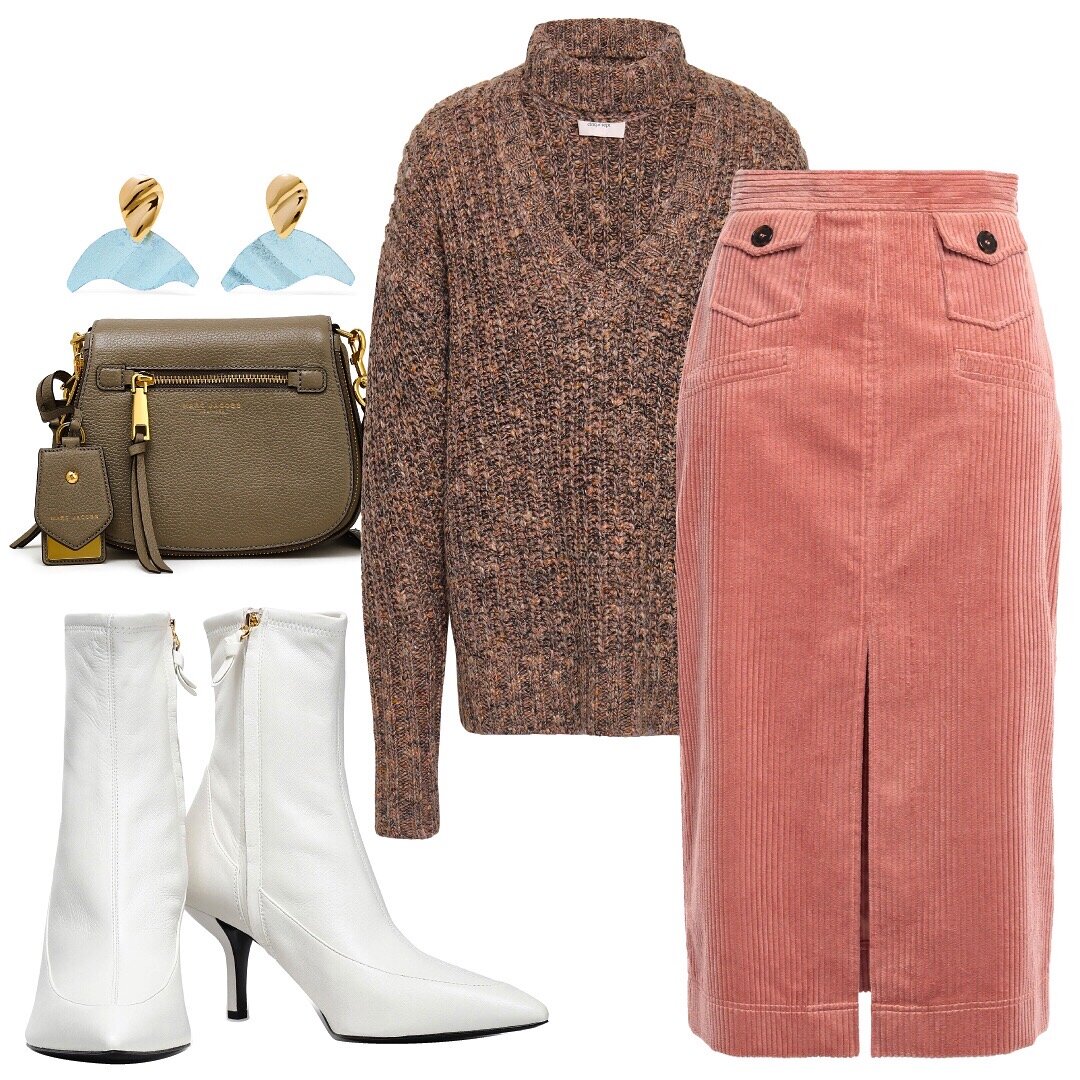     Earrings: Peet Dullaert | Bag: Marc Jacobs | Sweater: Cinq à Sept | Skirt: Alexa Chung | Shoes: DVF   Skirts in fall usually means knee-high boots or layering tights underneath but the warmth of corduroy means you can show a little leg for a litt