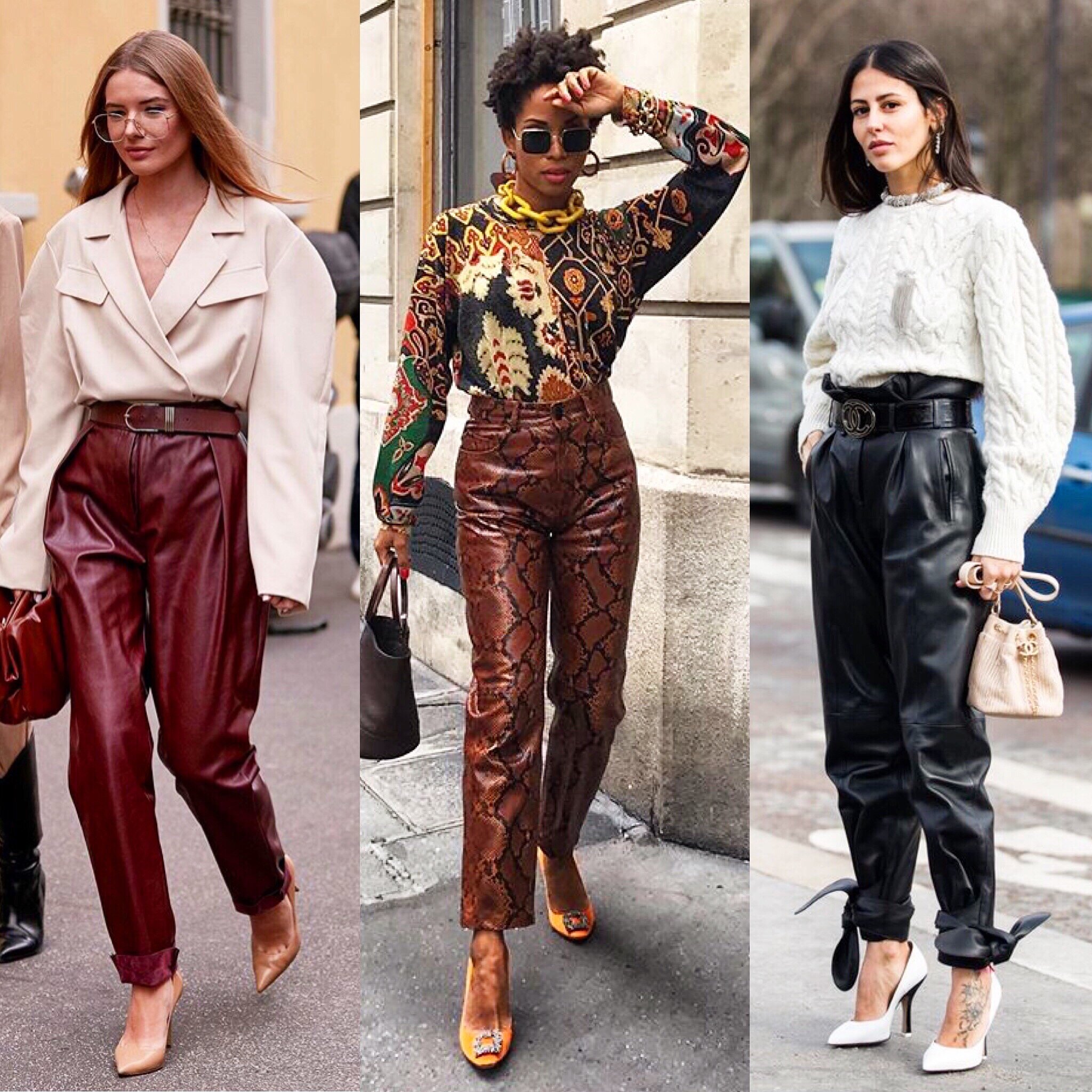   &nbsp;In the early 2000s, leather pants usually meant skin-tight, low LOW rise and unflattering on at least 97 % of the population. Luckily, almost two decades later we’ve righted our wrongs and chic leather pants finally exist. Each of these looks