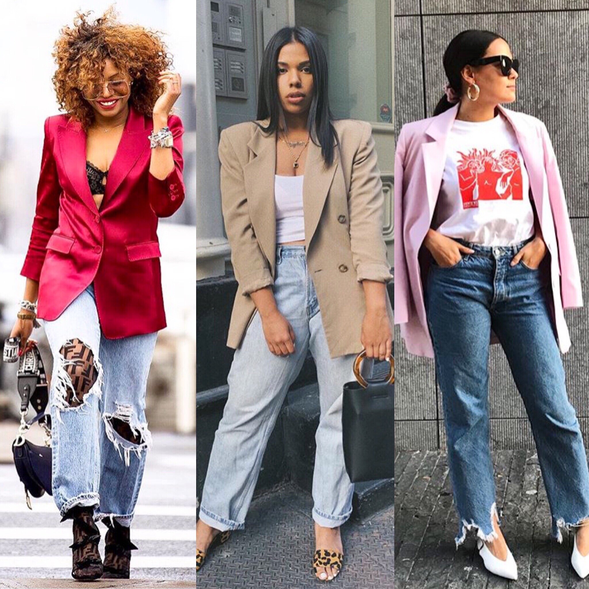   It’s almost impossible to find an outfit you love with jeans that won’t look even better with an oversized blazer. Here’s 3 of my fave ways to style the two: 1. With the blazer as your top! For day outings, go with a cute bralette or sports bra und