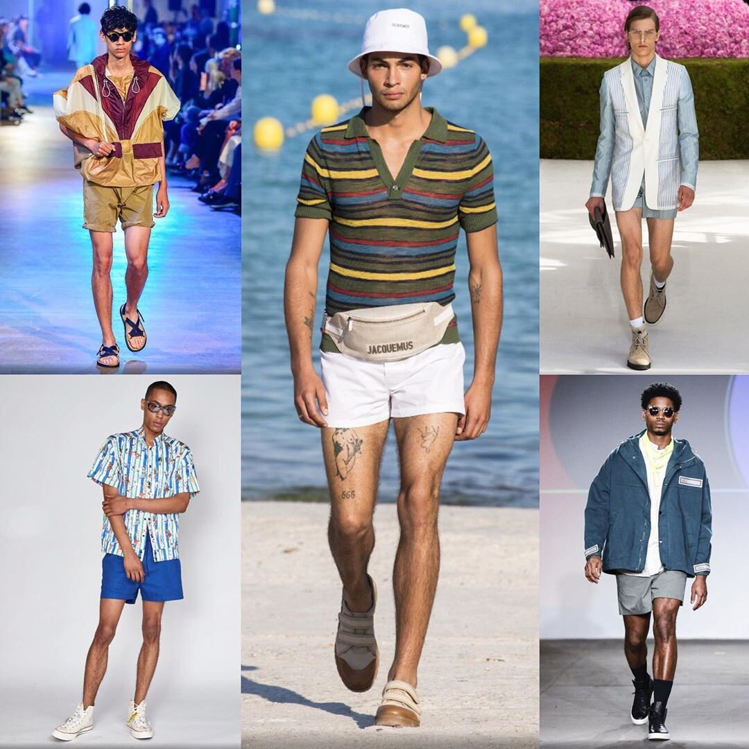  (from top left: Cerruti1881, Death To Tennis; center: Jacquemus; top right: Dior, Gustav Von Aschenbach)   Short Shorts in Every Length x Spring ‘19 Menswear shows  