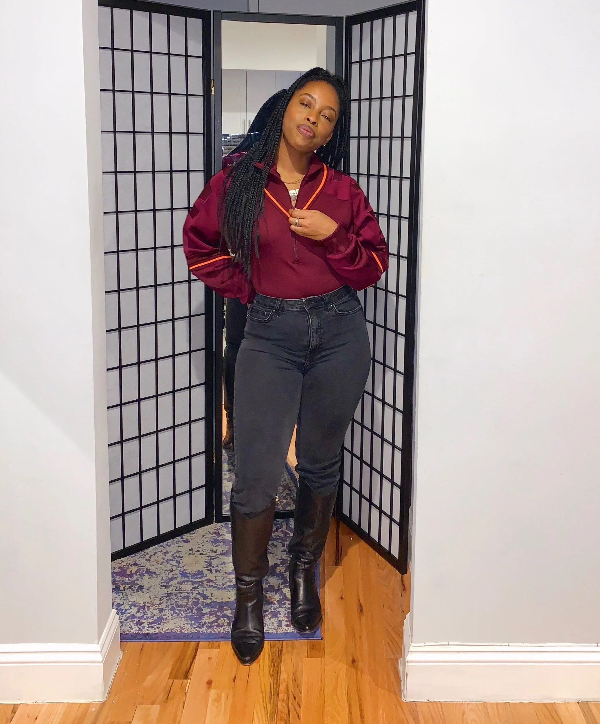 Outfit Combo #3: Black Slim-leg Jeans + Knee-high Boots