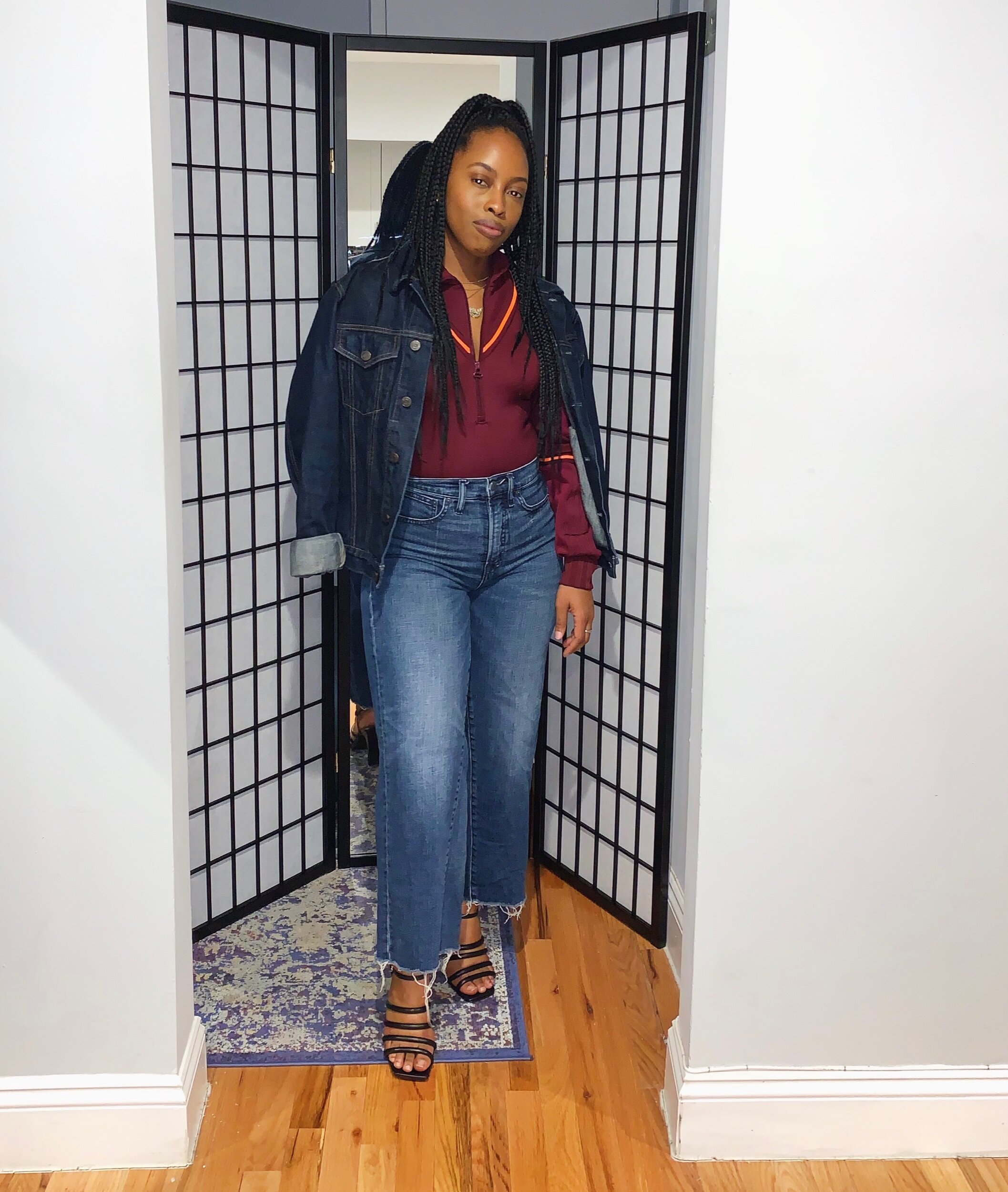   Outfit Combo #5: Denim Jacket + High Rise Wide-leg Jeans + Heeled Sandals  