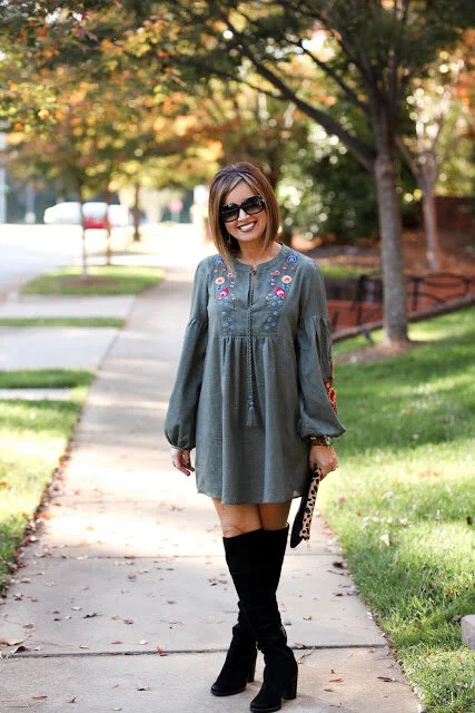 Umgee Green Embroidered Dress