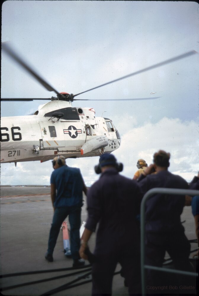 Apollo 13 recovery copter landing on Iwo Jima