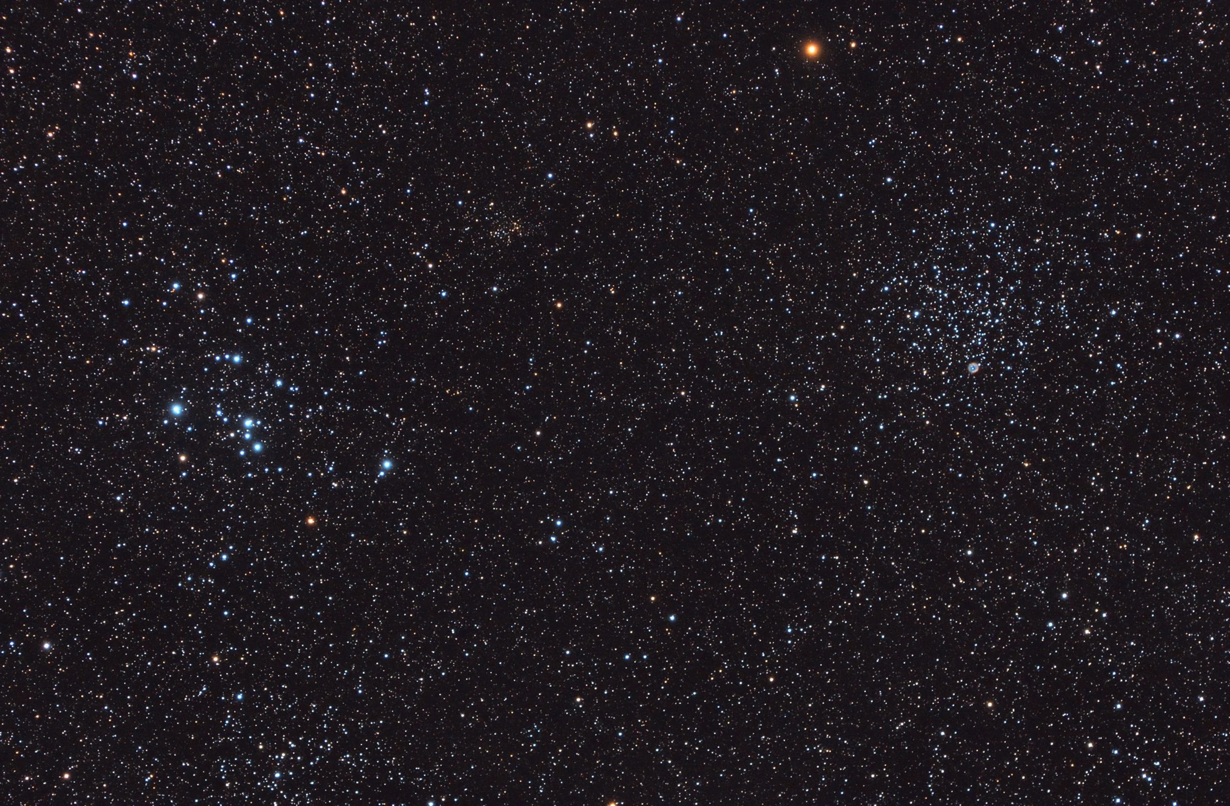 Double cluster in Puppis (M46 and M47) and their little companion NGC 2438 (with particular)