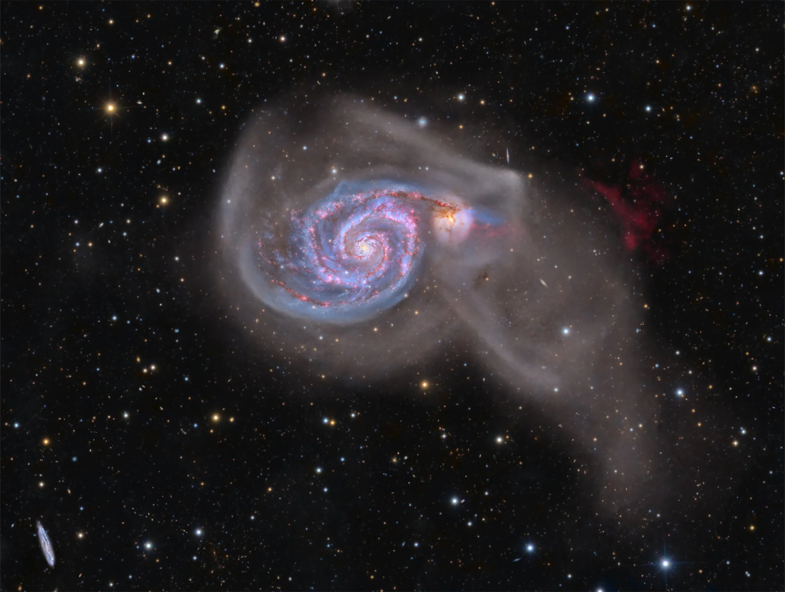 Unveiling hidden features in M51 using 255hours