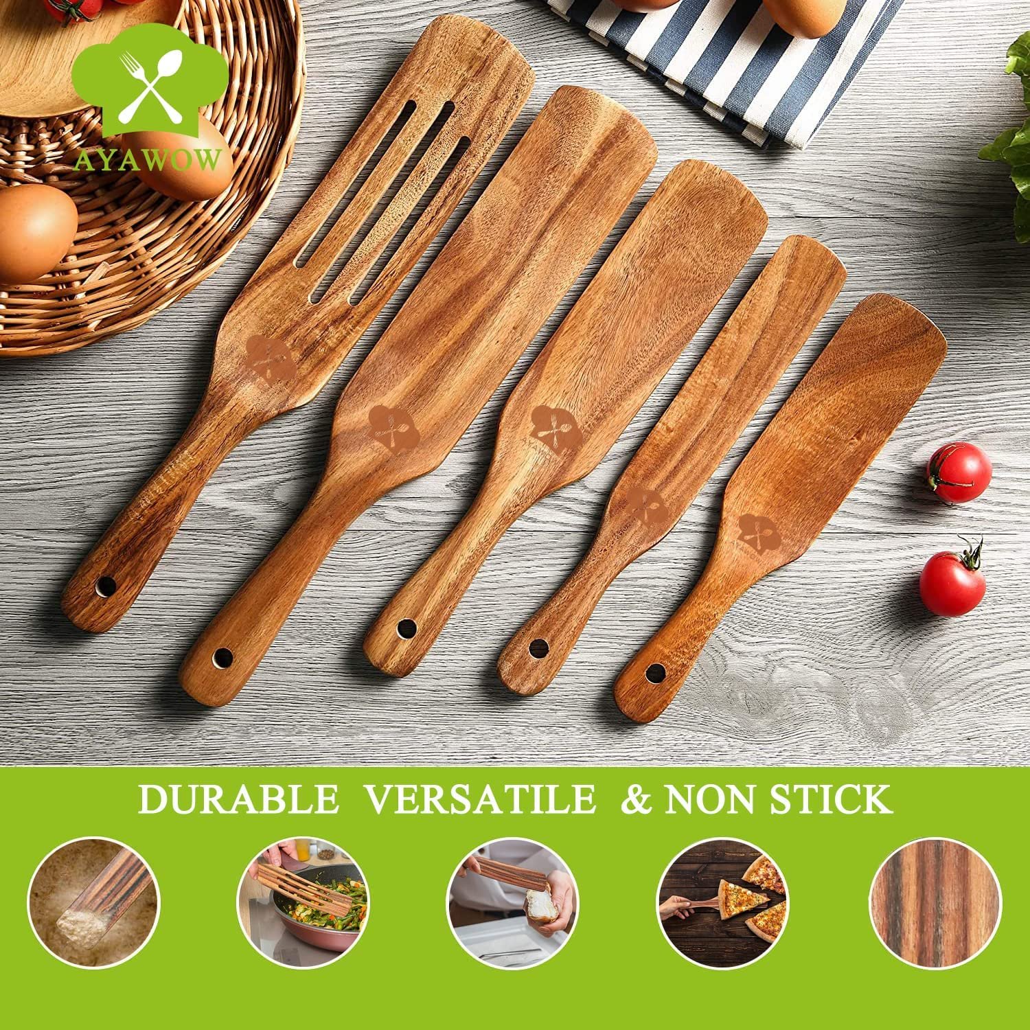 5 Piece Wooden Utensils with Amazon Prime —