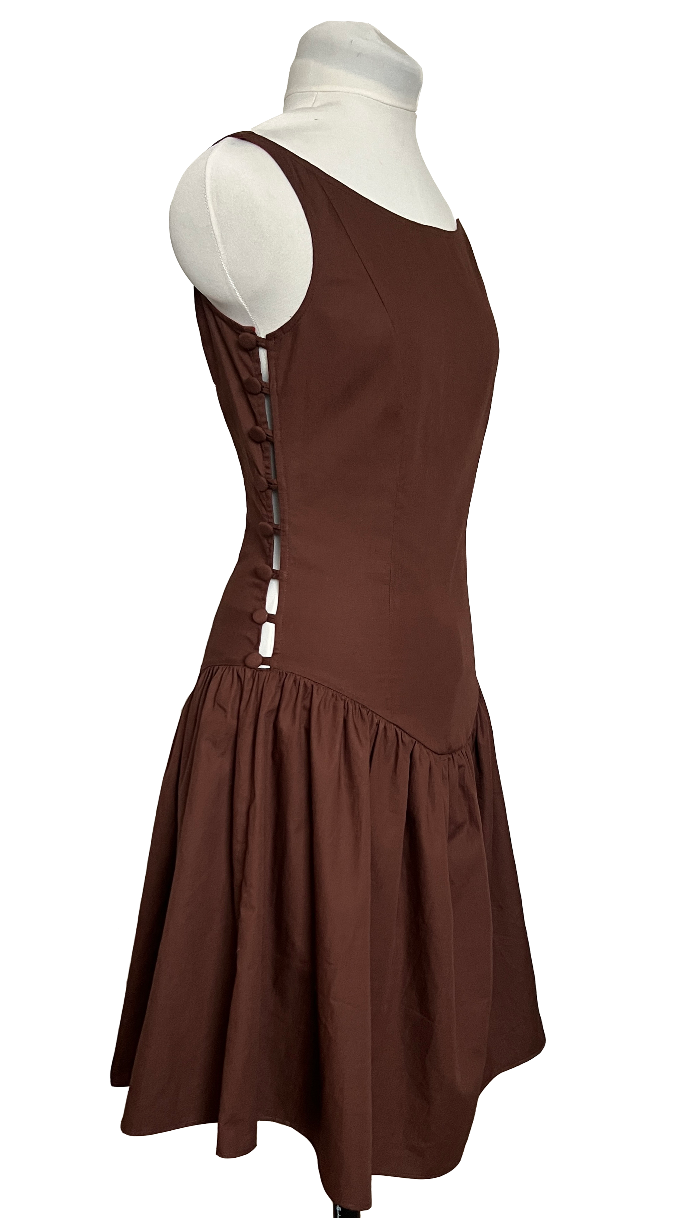 TONI DRESS- SLEEVELESS- COTTON - BROWN - SIDE.png