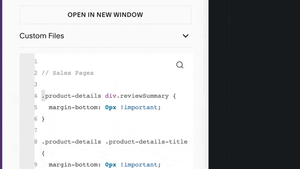 Search Your Custom CSS area