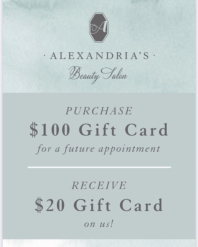 You can now purchase Gift Cards on our website! Thank you so much to all of our beauties who have reached out during this time asking how to help! We appreciate you all so much and can&rsquo;t wait to see you again! *Love team Alexandria&rsquo;s