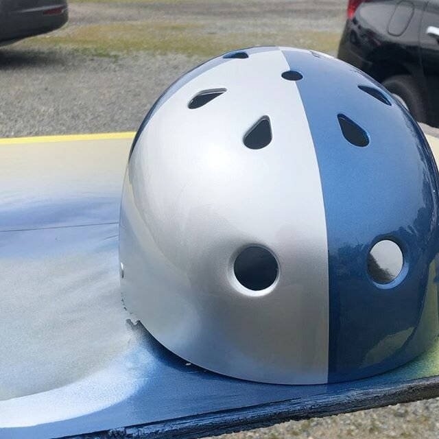 #slow day so I painted this BMX helmet to be a #redbull replica. It started out as yellow as the tape.  #custompaint #ppgpaints