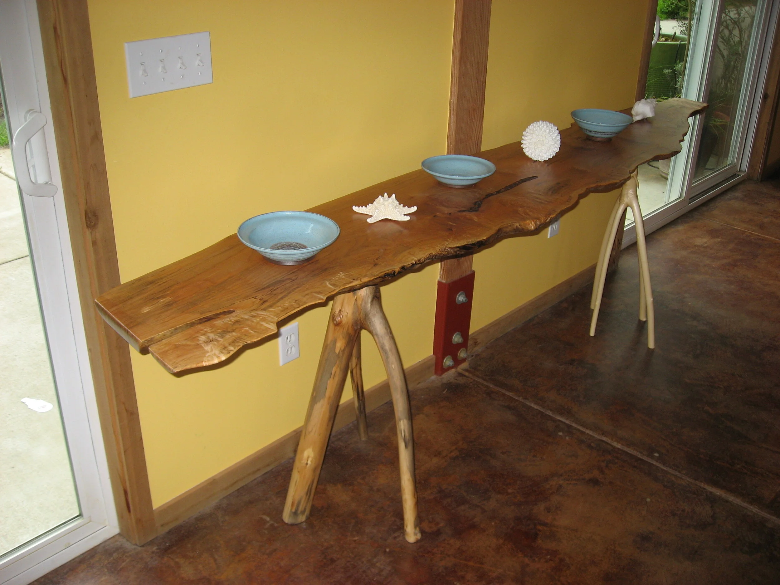 MAPLE - Spalted, Quilted Maple live edge slab with Maple branch legs