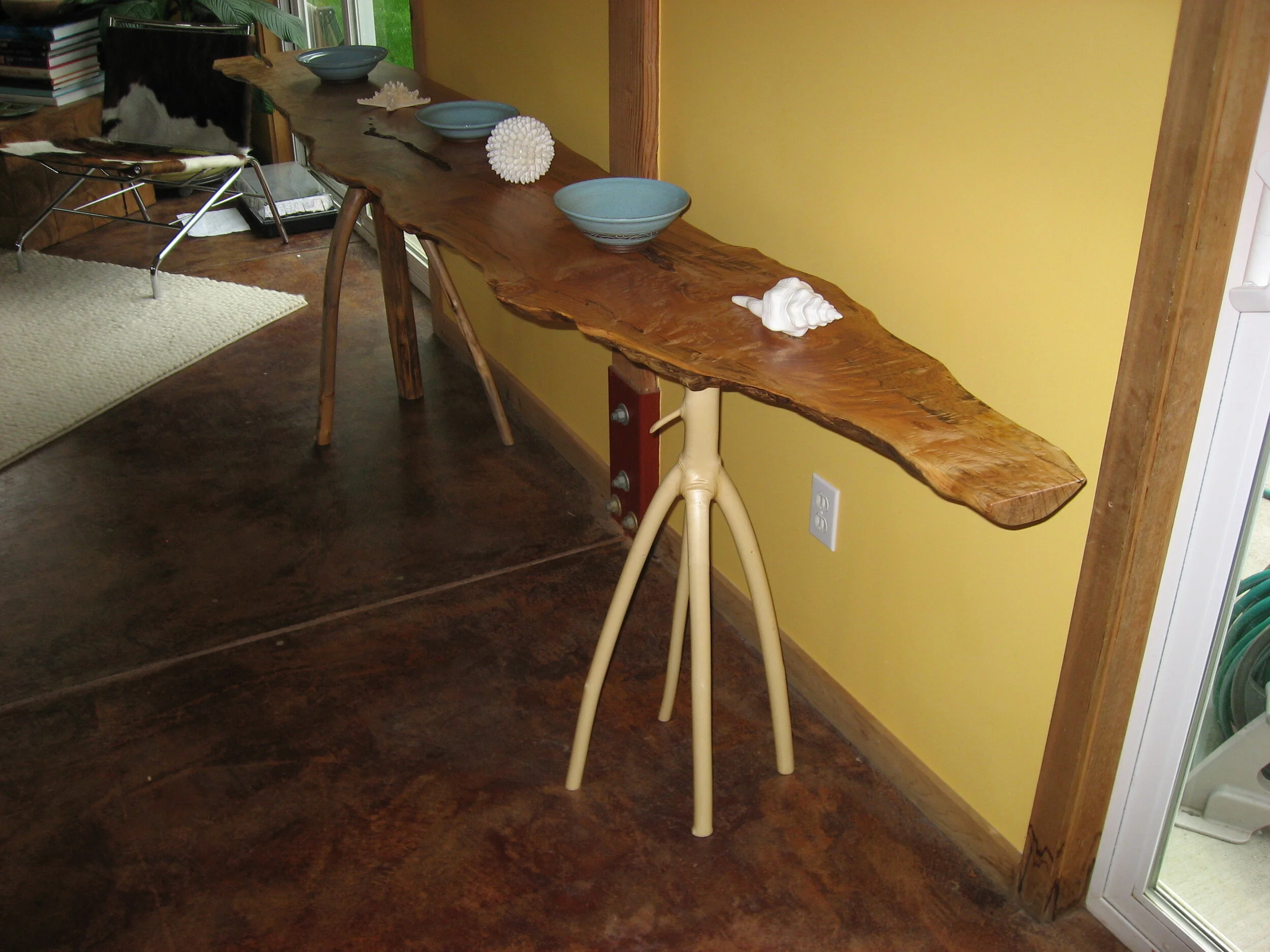 MAPLE - Spalted, Quilted Maple live edge slab with Maple branch legs