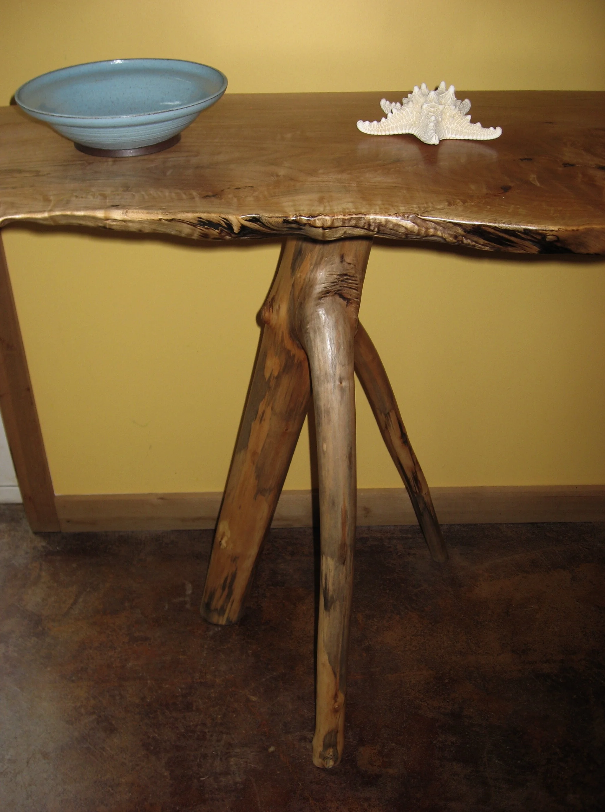 MAPLE - Spalted, Quilted Maple live edge slab with Maple branch legs