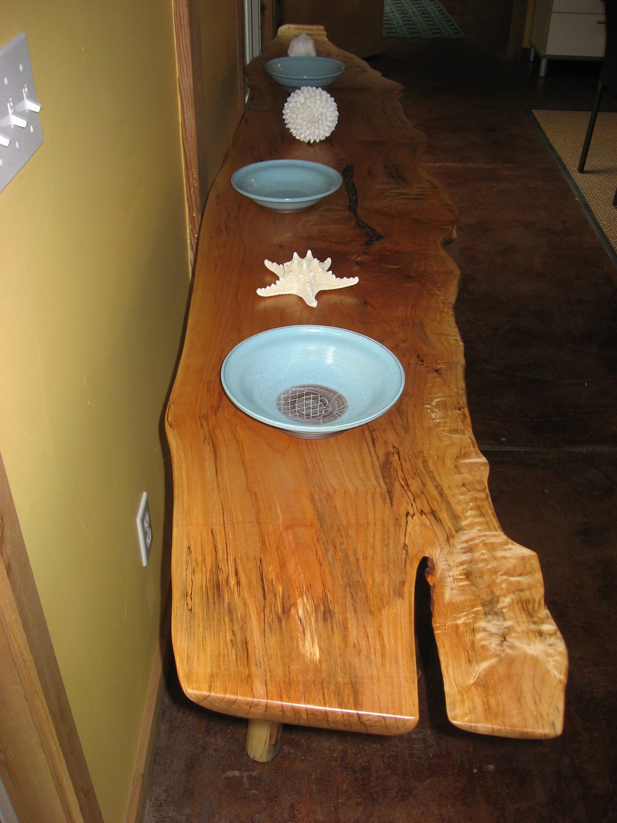 MAPLE - Spalted, Quilted Maple live edge slab with Maple branch legs