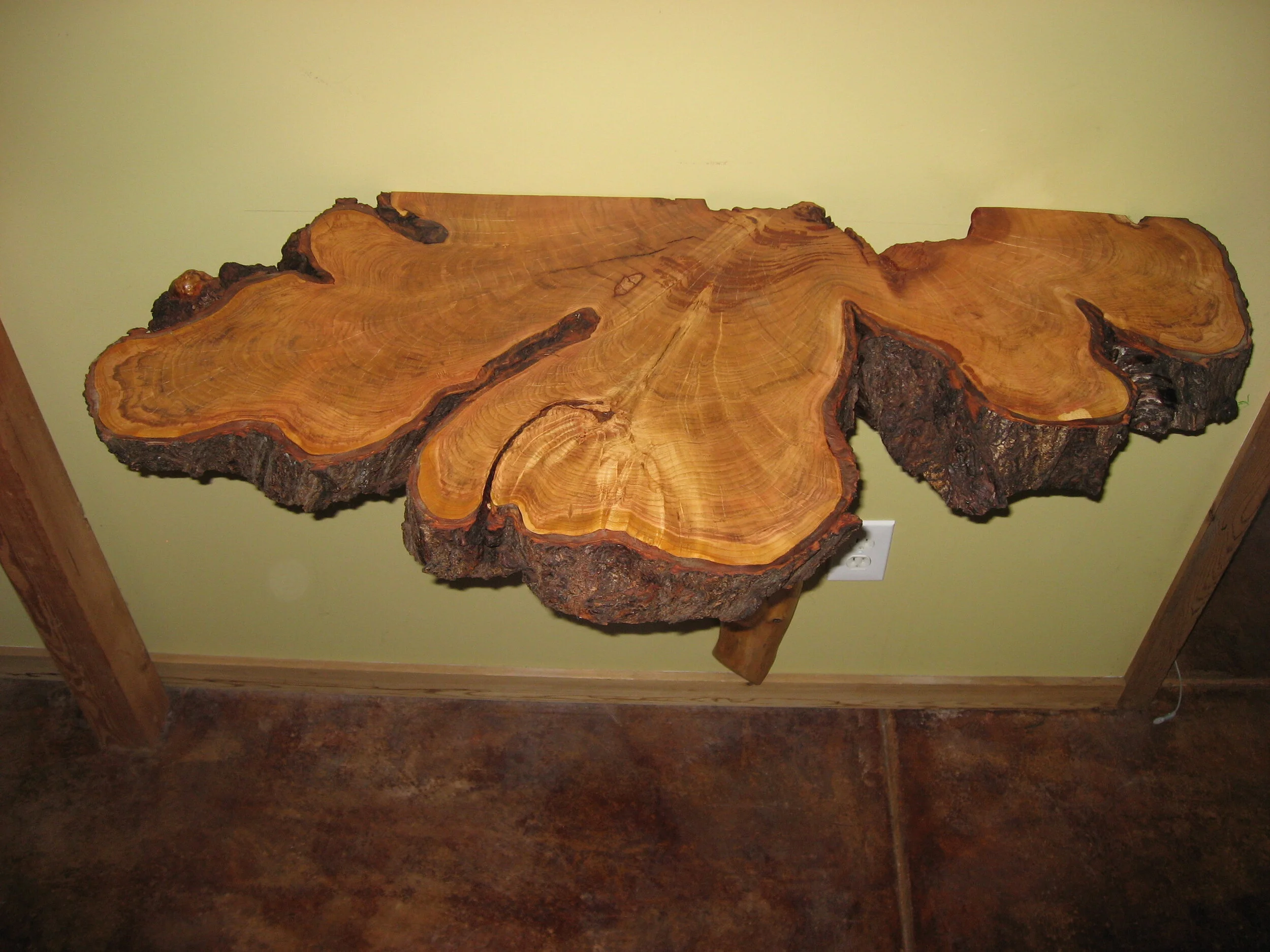 ENTRY TABLE - Old growth Cherry live edge slice with Maple branch support