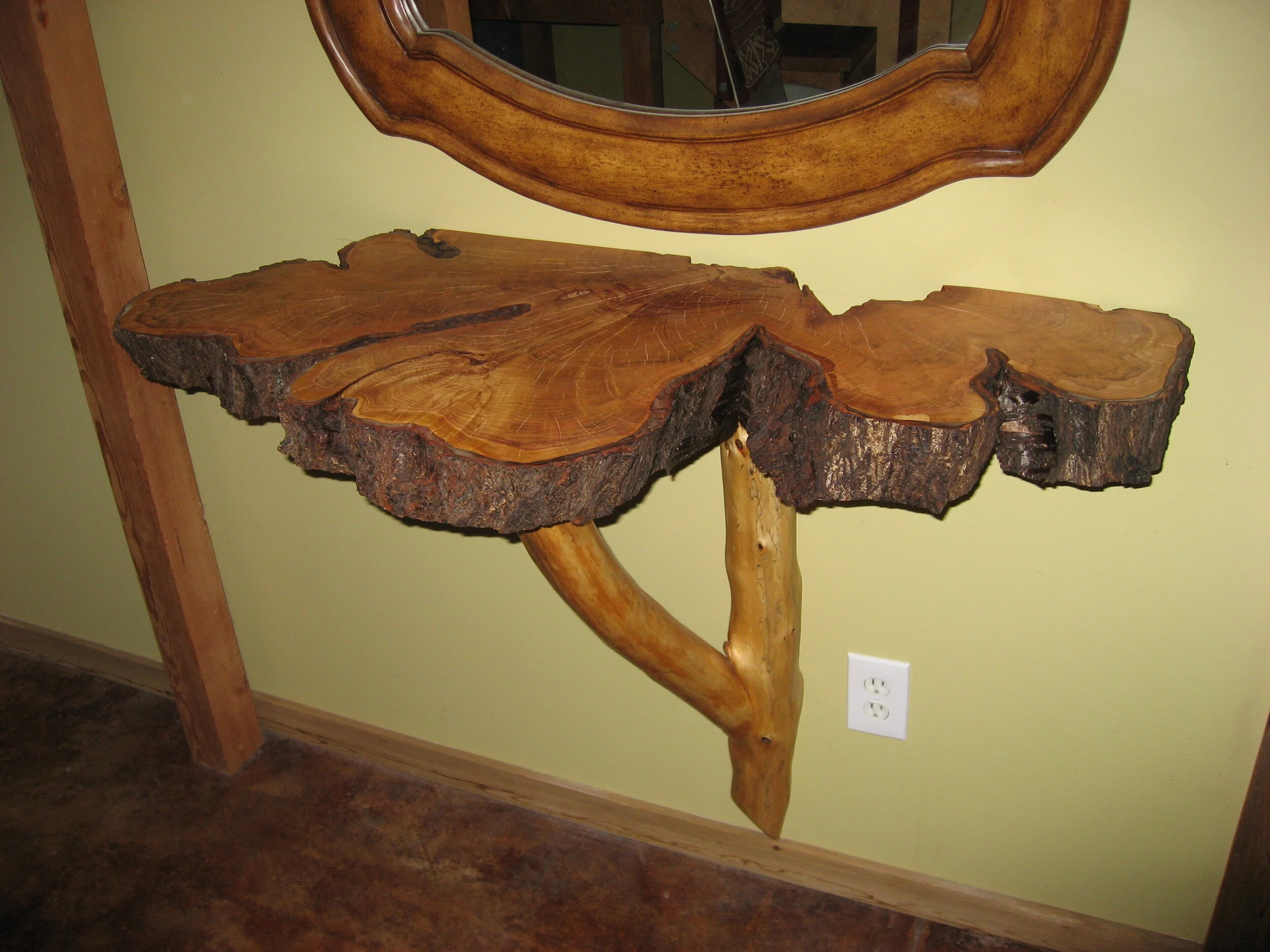 ENTRY TABLE - Old growth Cherry live edge slice with Maple branch support