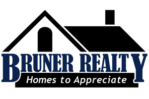 Logo for Bruner Realty featuring a house roof outline, the company name, the slogan "Homes to Appreciate," and the website www.BrunerRealtyInc.com.
