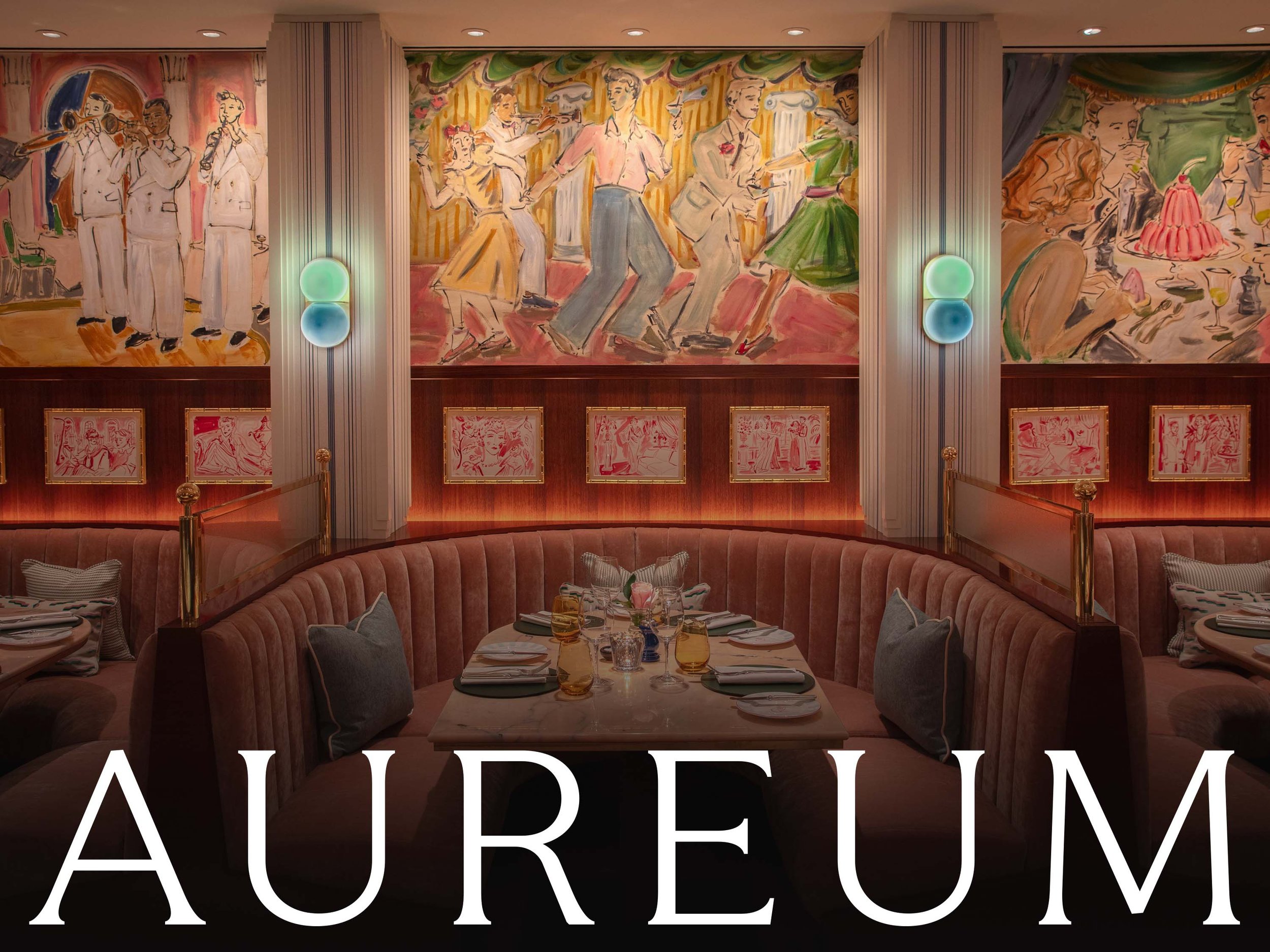 Image of the Rosi Restaurant. At the bottom, the Aureum Interiors logo