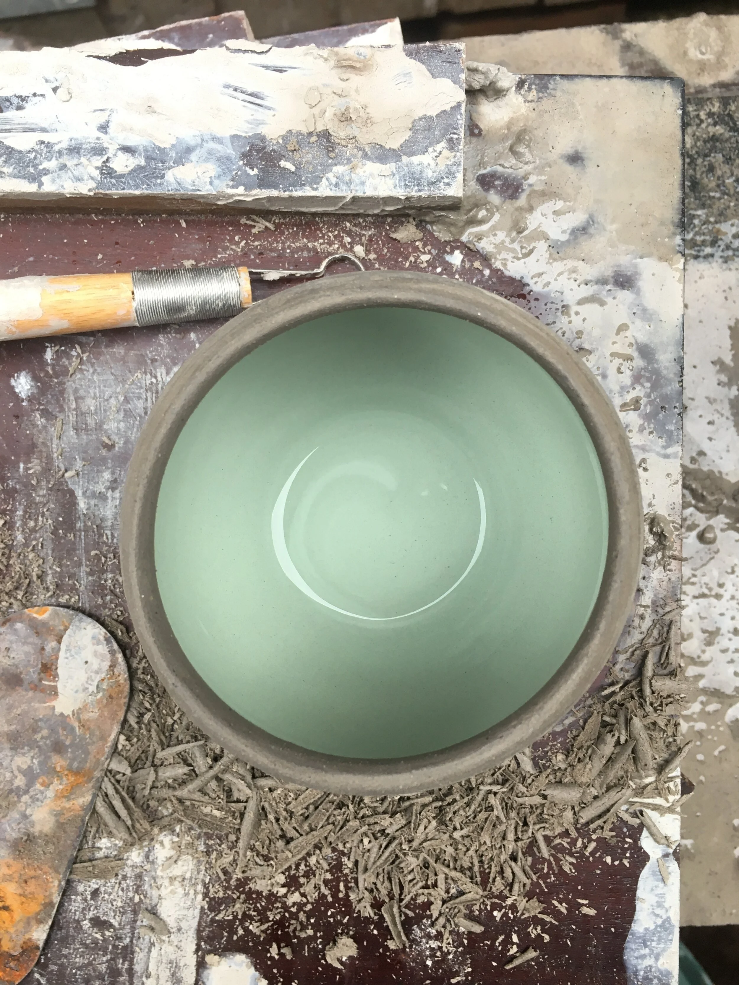 Green slip inside, burnished outside