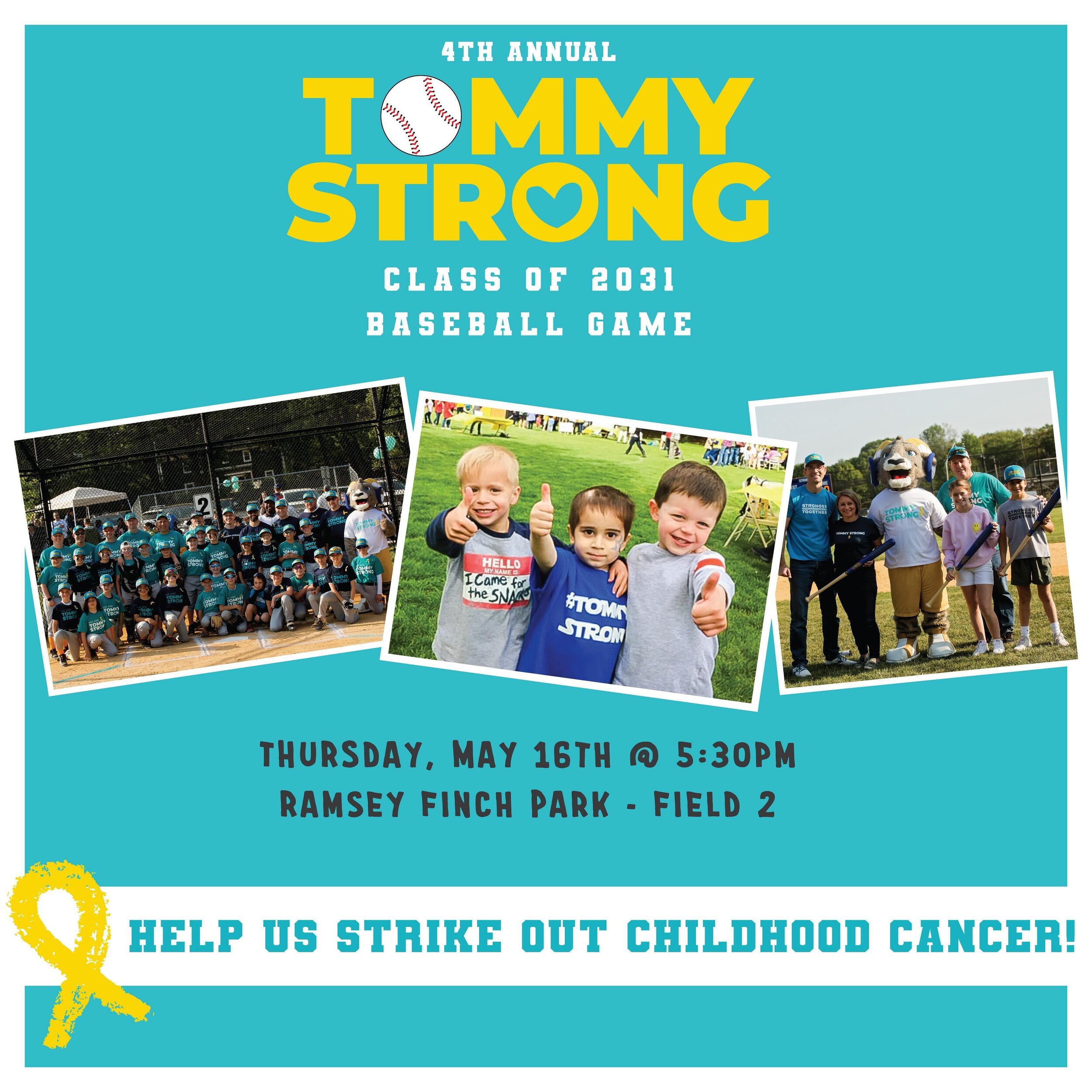 🎗️🩵⚾️ Our favorite sporting event of the year is happening soon! ⚾️🩵🎗️

Please join us on May 16th to cheer on the 11U Ramsey Travel Blue vs the 11U Ramsey Travel Gold Baseball teams as they meet again on the baseball diamond for their 4th annual