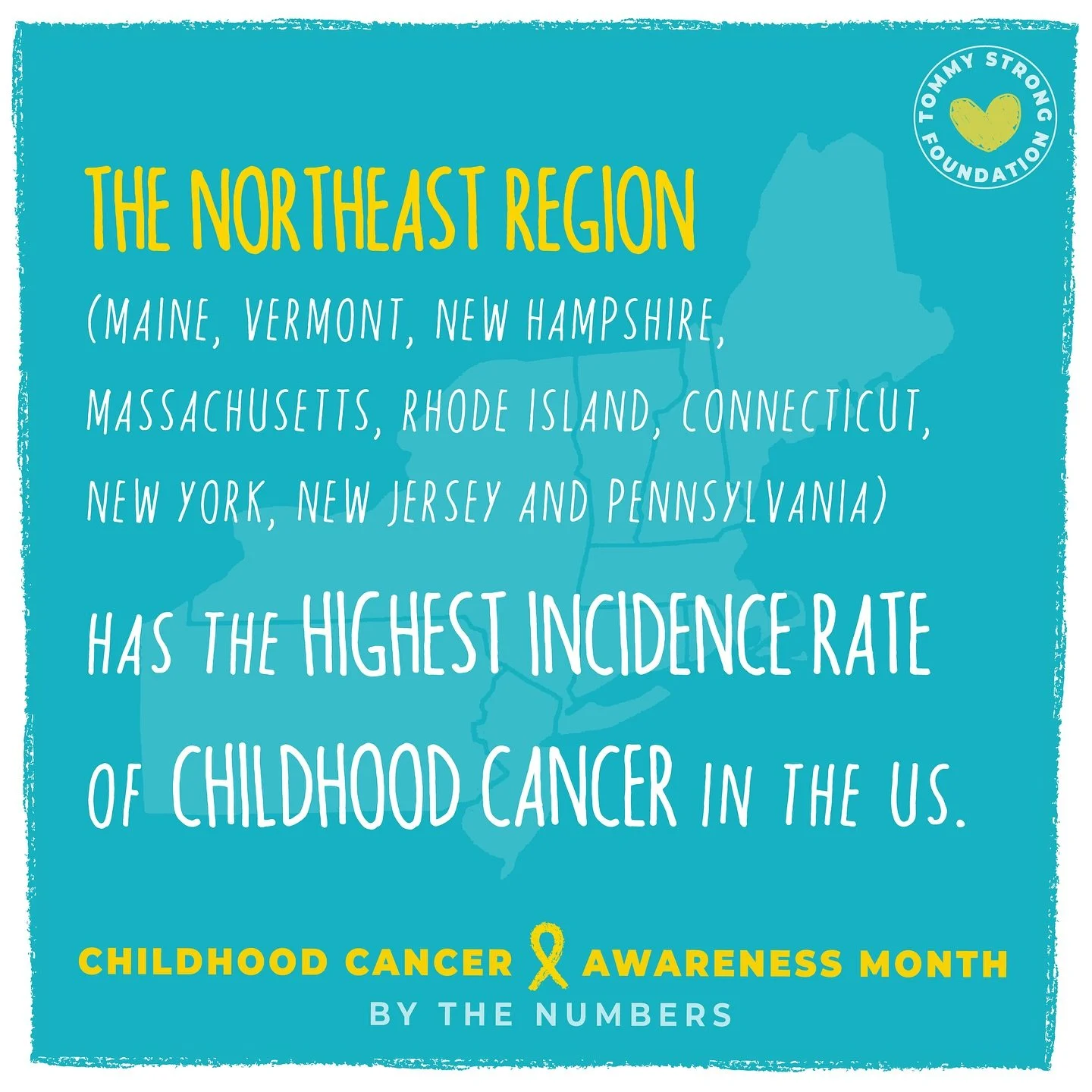 🎗️In the US, childhood cancer incidence rates are highest in the Northeast, followed by the Midwest, the West, and the South.

🎗️New Hampshire, Washington, D.C. and New Jersey have the highest rates in the nation. 

🎗️The Northeast also has the hi