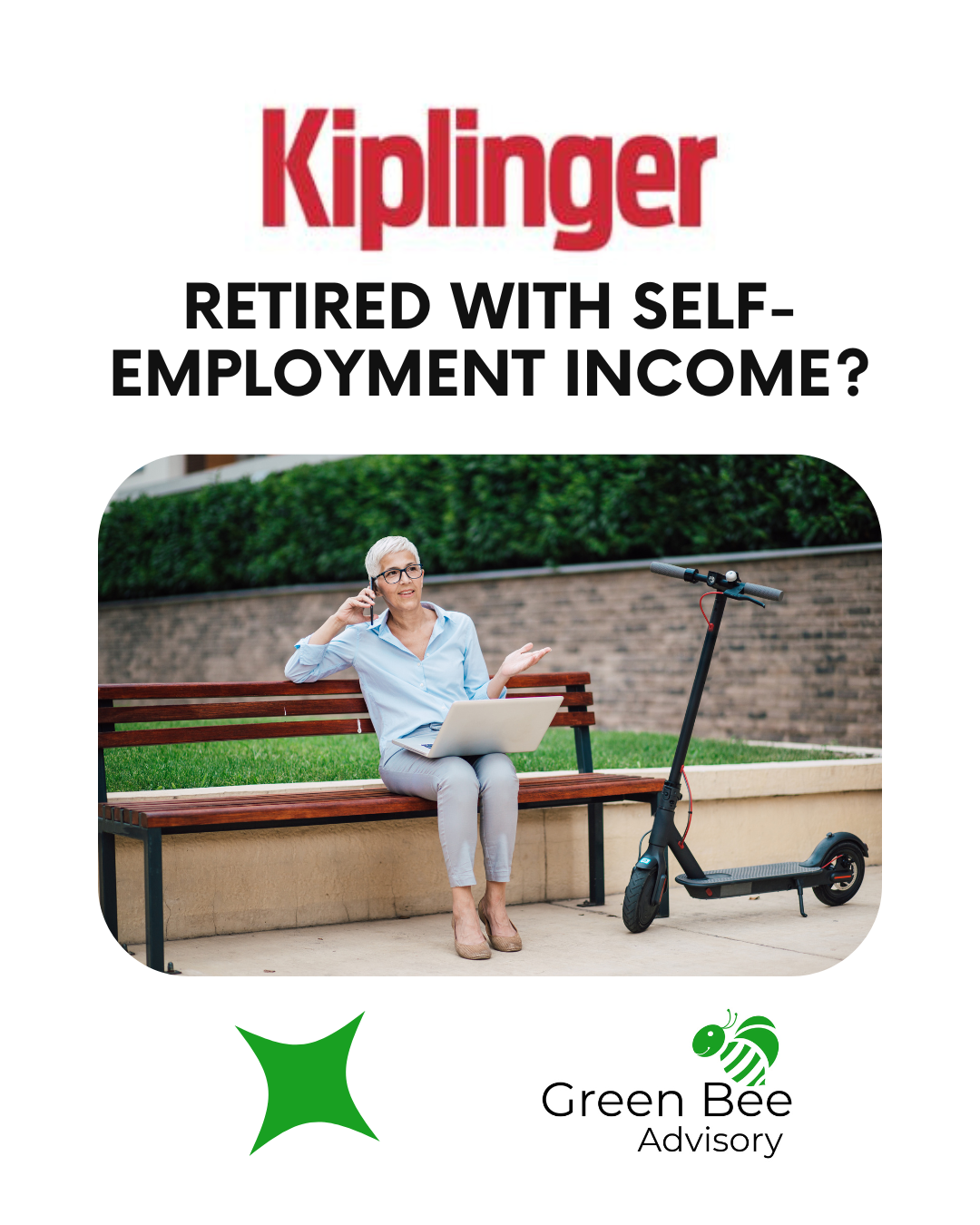 self employed woman on bench