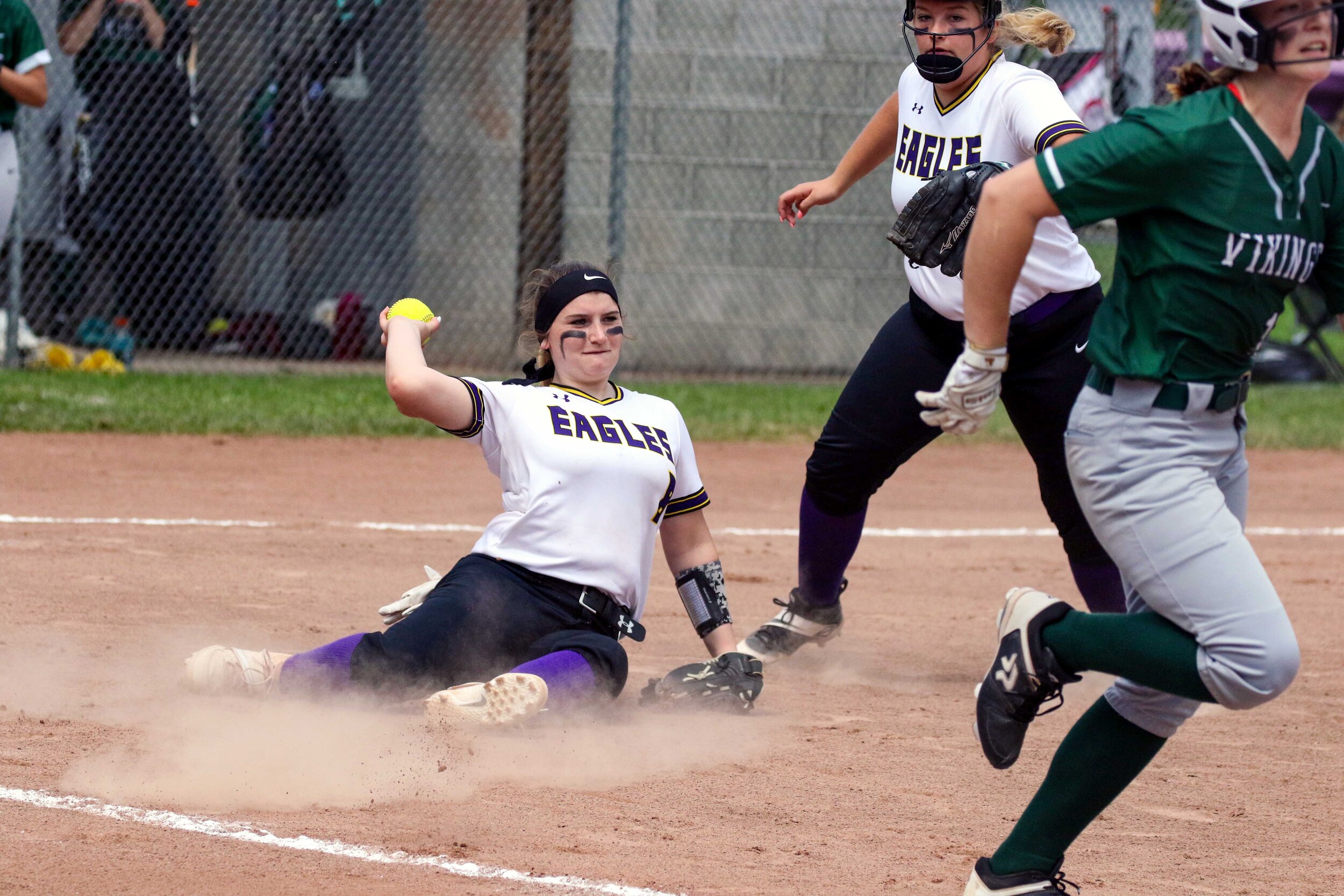  Friendship third baseman Kendra Gleason (8) provides a throw to first from the ground during Saturday afternoon’s Class D2 Semifinal contest against Avoca/Prattsburgh, in Friendship. [Chris Brooks/WellsvilleSports.com] 