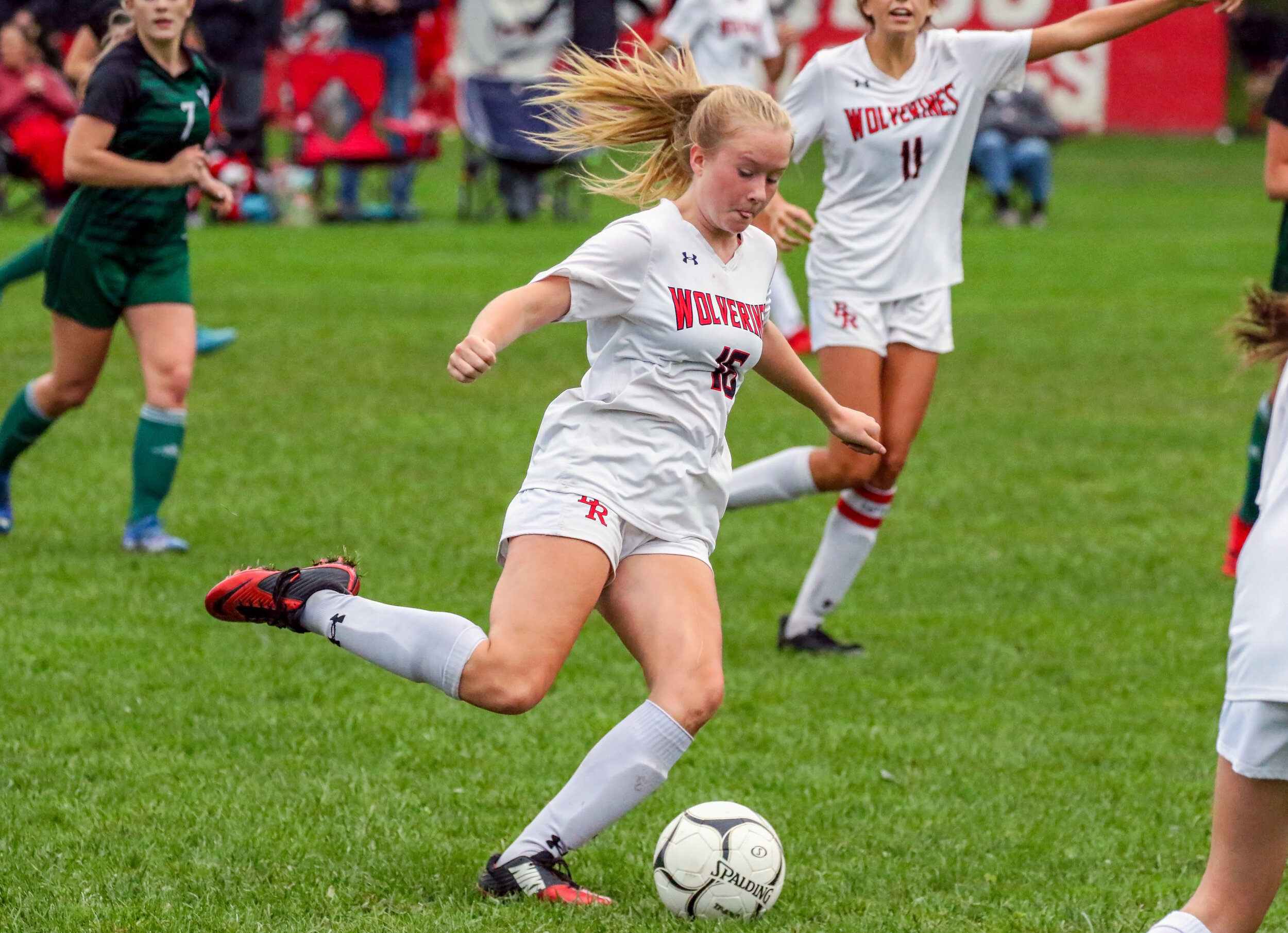  Bolivar-Richburg freshman Cassidy Stives (16) sends the ball downfield during Saturday evening’s road contest against Genesee Valley/Belfast, in Belfast. [Chris Brooks/WellsvilleSports.com] 