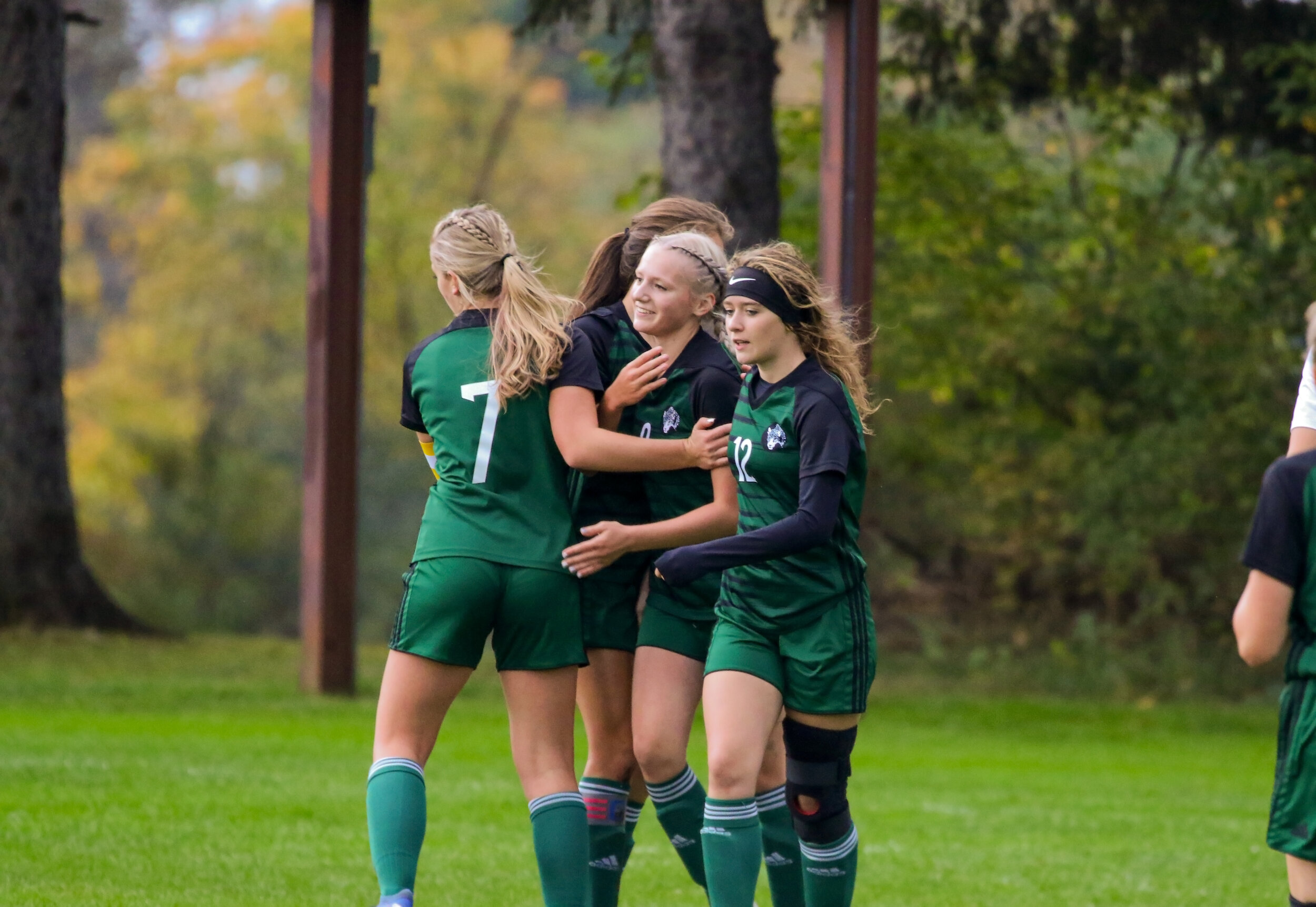  Genesee Valley/Belfast celebrates a goal scored by freshman Hannah Southwick-Powers, middle, one of two she scored in Saturday evening’s home contest against Bolivar-Richburg, in Belfast. [Chris Brooks/WellsvilleSports.com] 
