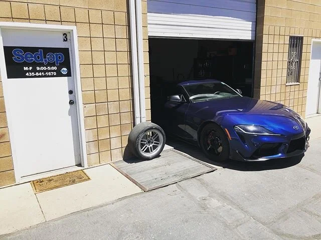 GR Supra in for a set down measurement. Can&rsquo;t wait to install the new suspension components soon. #sedepone #isthatasupra #alignment #becauseracecar #toyota #bmw