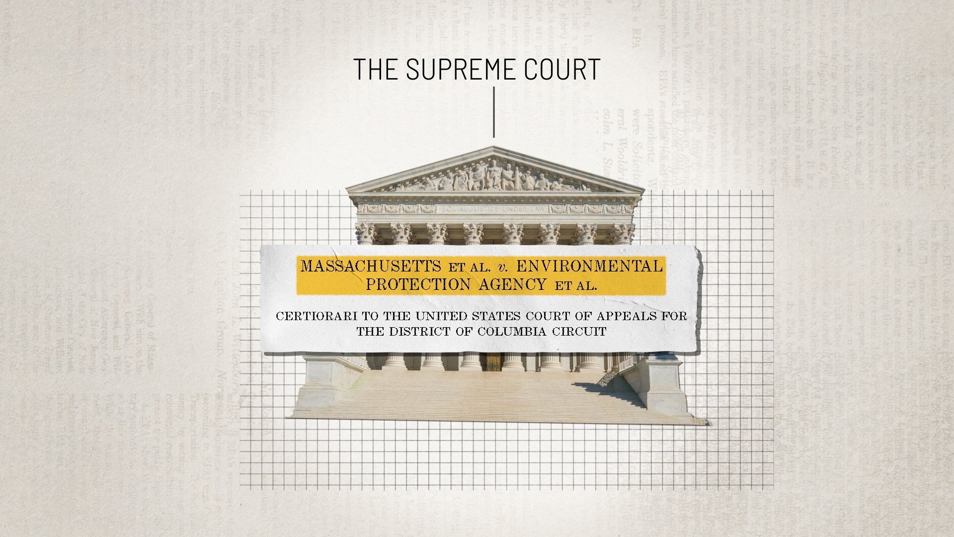 The Supreme Court with text from the landmark case Massachusetts vs. EPA