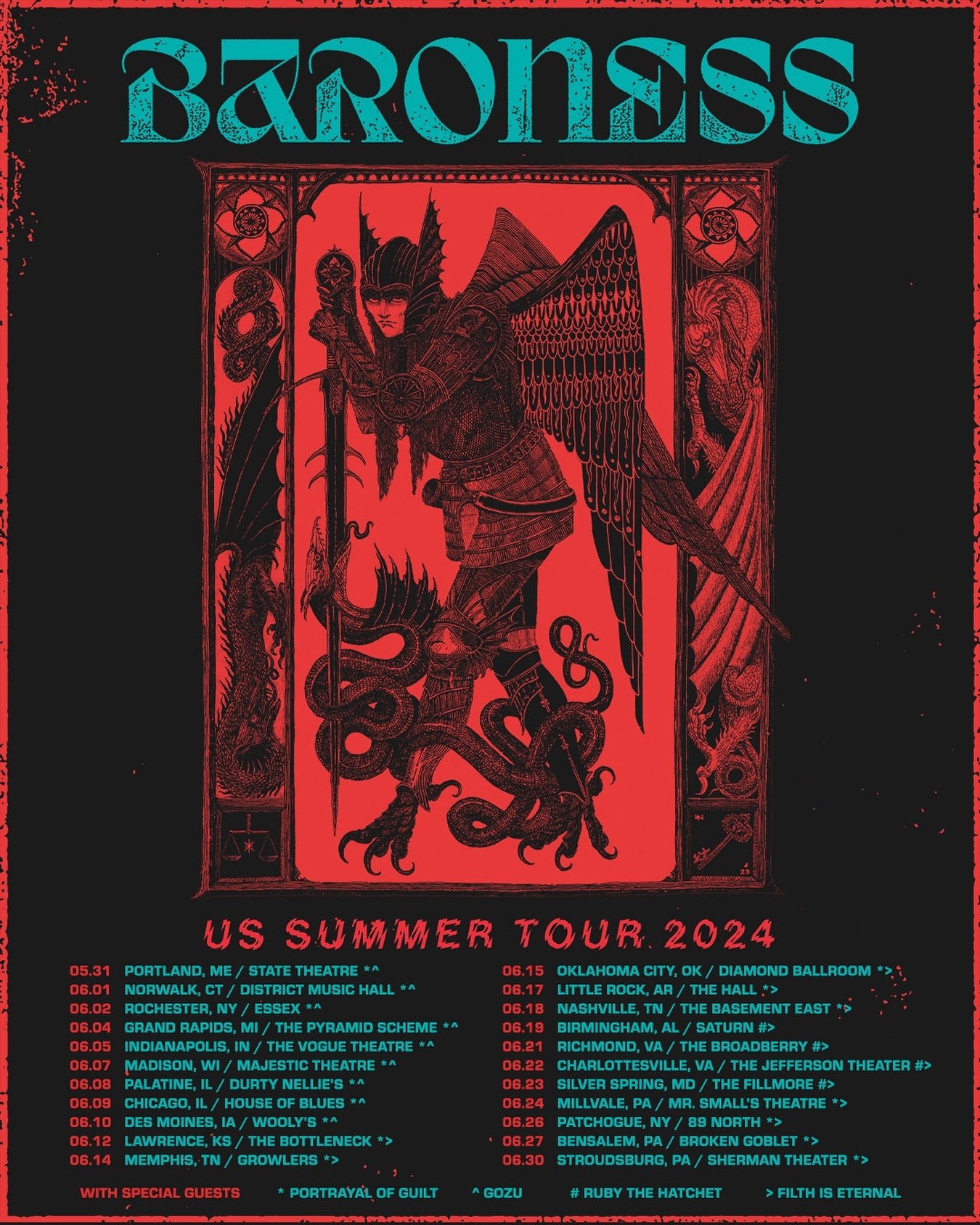 Running it back with @yourbaroness on all but 4 dates of their upcoming US summer tour. More to come&hellip;

Tickets: portrayalofguilt.com/tour

05/31 - PORTLAND, ME @ STATE THEATRE
06/01 - NORWALK, CT @ DISTRICT MUSIC HALL
06/02 - ROCHESTER, NY @ E