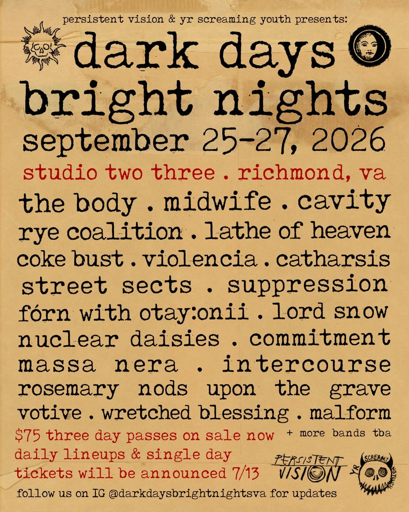 @streetsects and @nukedaisiesnow will be playing this years @darkdaysbrightnightsva in Richmond this September, don&rsquo;t miss them if you&rsquo;re around&hellip;

Ticket link in bio.