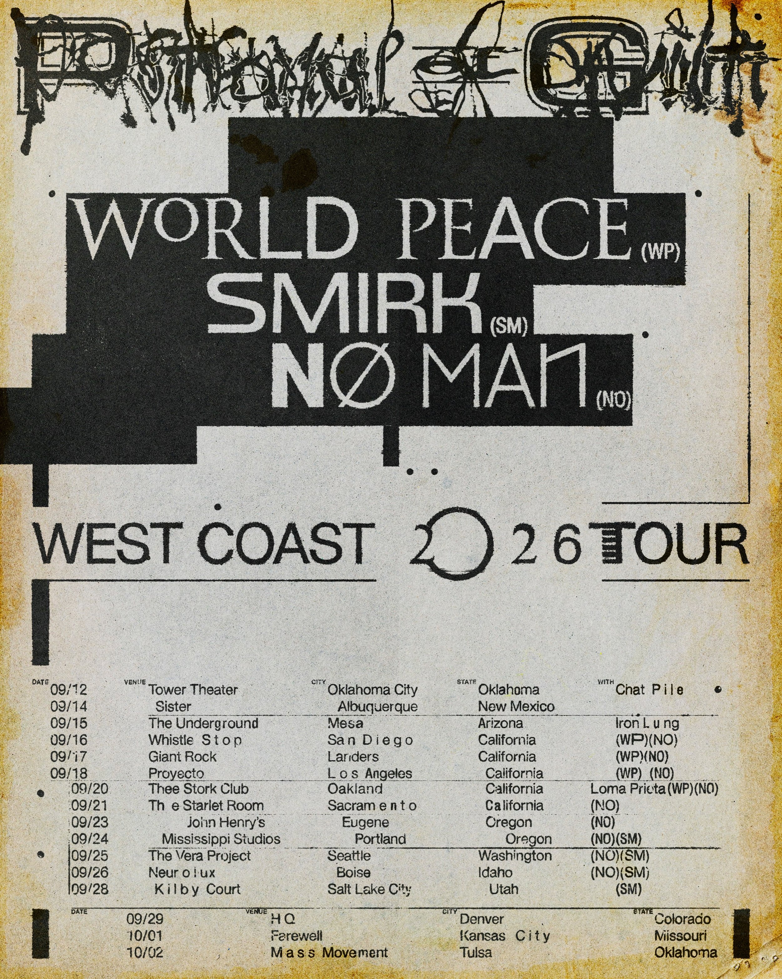 &lsquo;&hellip;BEGINNING OF THE END&rsquo;

WEST COAST TOUR
w/
@worldfuckingpeace
@smirk.unofficial
@nomanband

TICKETS ON SALE FRIDAY