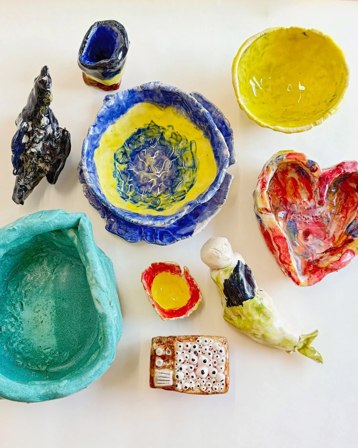 Clay Camp recap from this Summer! We love to see the kid&rsquo;s work come out of the kiln, they completely transform. The kid&rsquo;s have a way of imaginatively capturing their world in clay. 

Fourth image are &ldquo;boogers&rdquo; come to life
fi