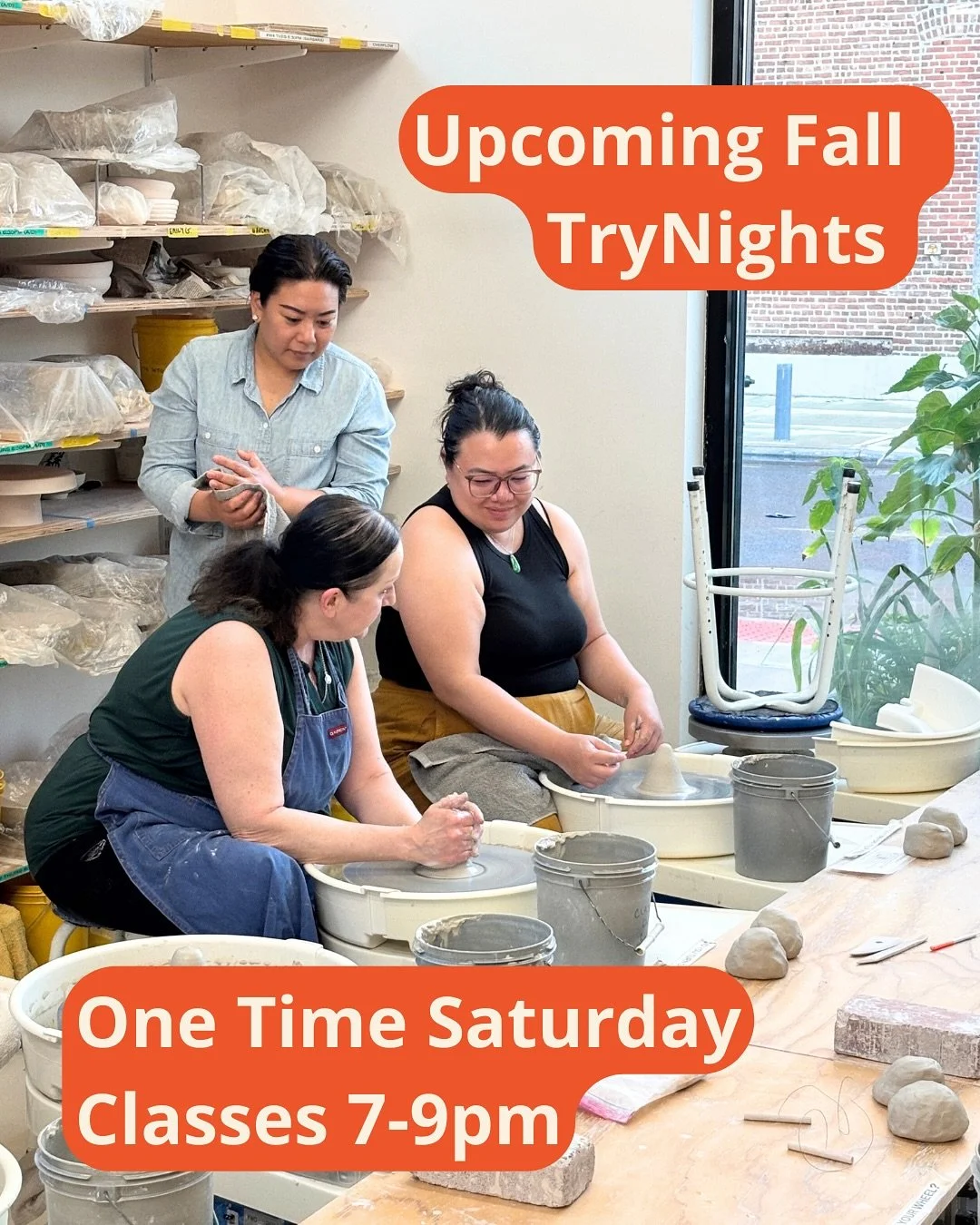 Did you know that we have one time classes multiple times every month? These Saturday night classes will give you the ability to try the wheel and make your own ceramic piece! We have openings in all our upcoming fall dates. Link in bio to register ?