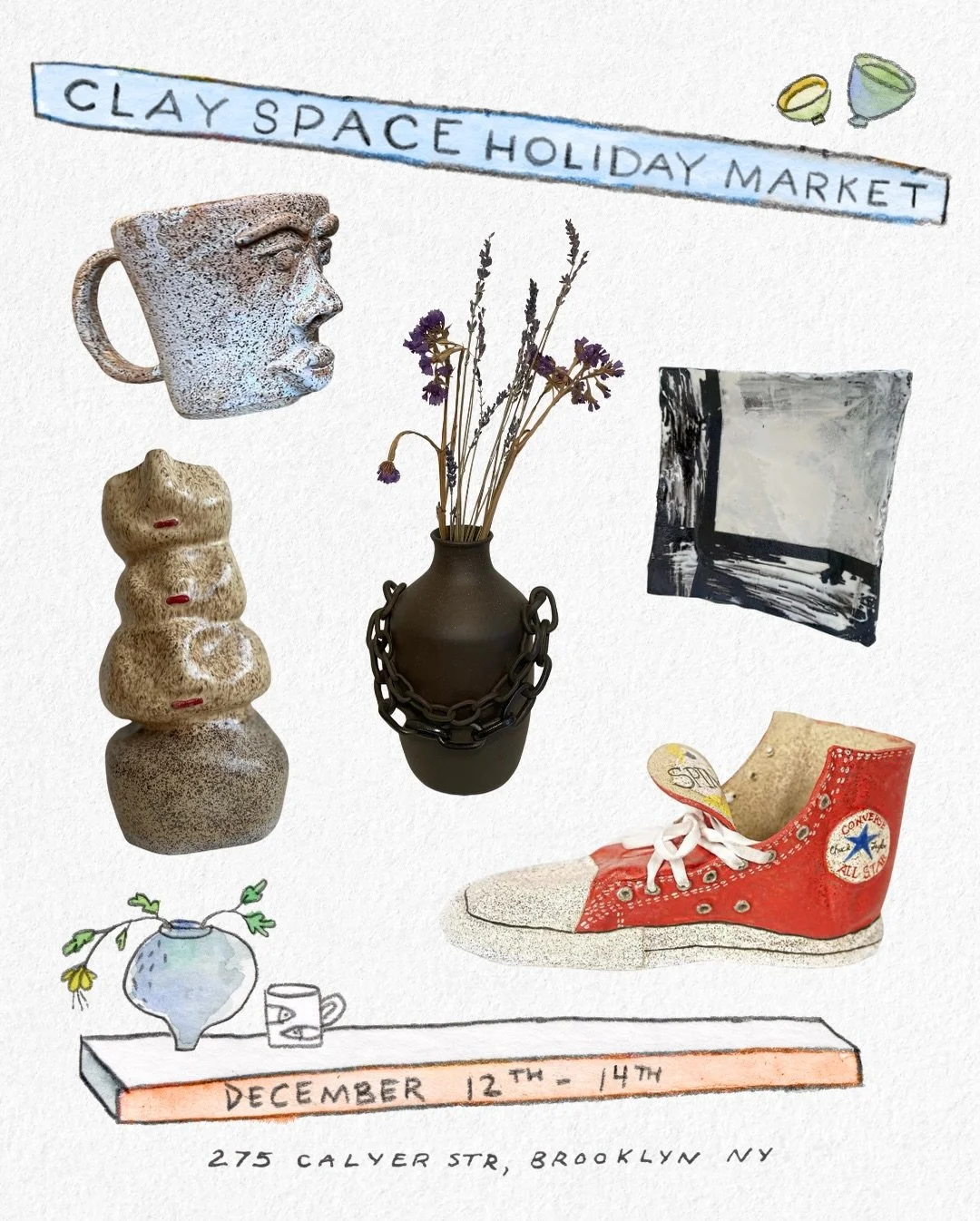 Meet some more of the incredible Clay Space members bringing their work to this year&rsquo;s Holiday Market!
Zoe O&rsquo;Brian @zoboxpots
Dennis F Hernandez @DFHdez
Spinks @spi.nks
Samantha Schoenberger @samsceram
Sherherzad Raza Preisler @yungklonop