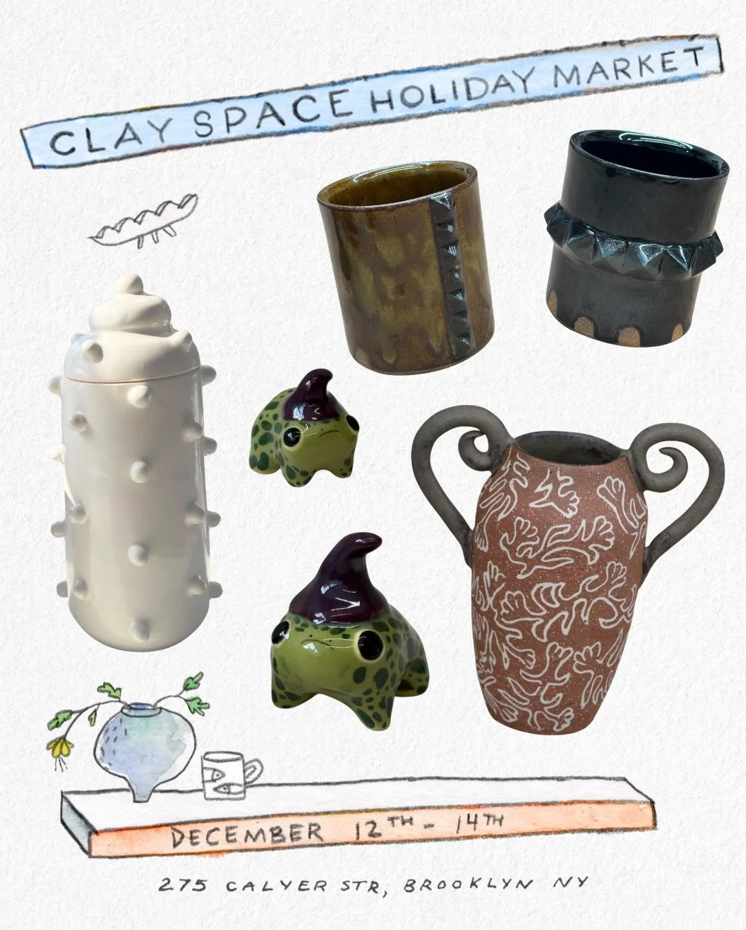 Meet some more of the incredible Clay Space members bringing their work to this year&rsquo;s Holiday Market!
Johannes Hirt 
Robin Hagert @Blueeyedbirdnclay
Michelle Garcia @mishgarcia 
Liam Kelly @liams.goods
Erin Curtis @eecpottery
Aviva Magder-Pasc