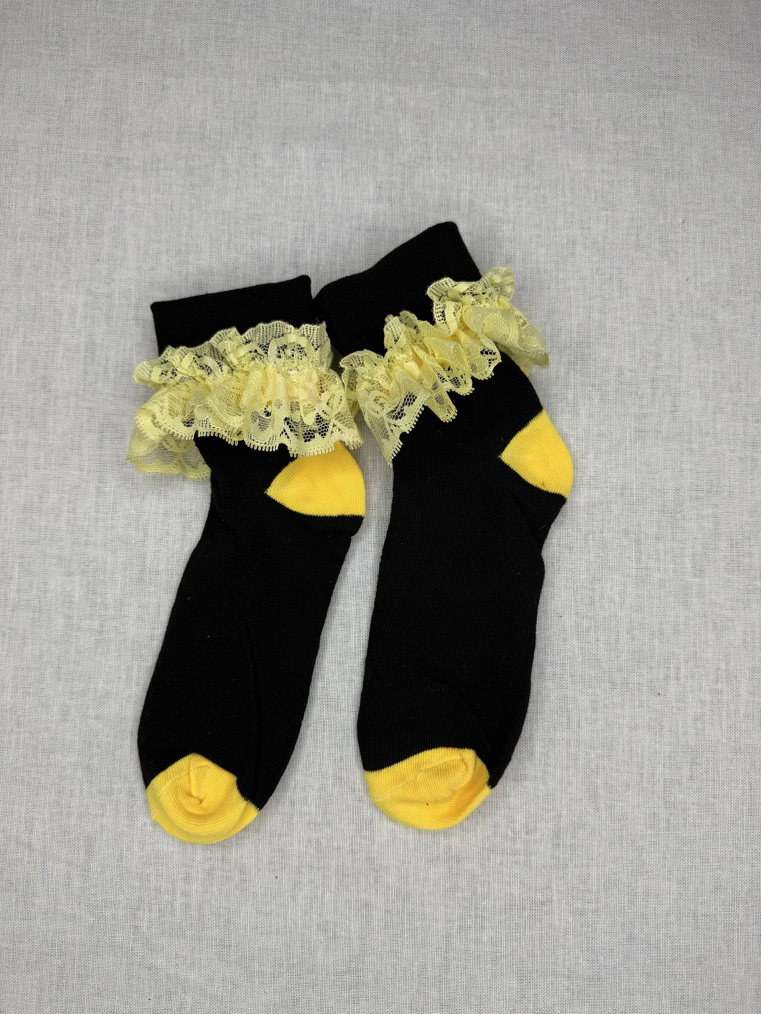 Black with Yellow Ruffle Socks!! Fold Over Style