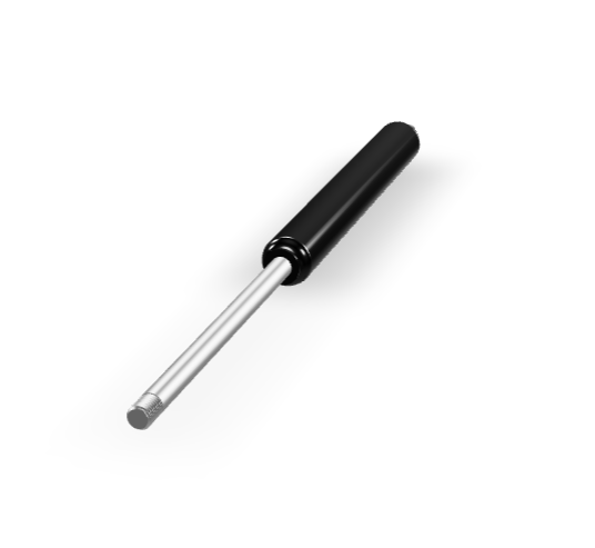A black and silver pen with a metallic tip and a black cap or body.