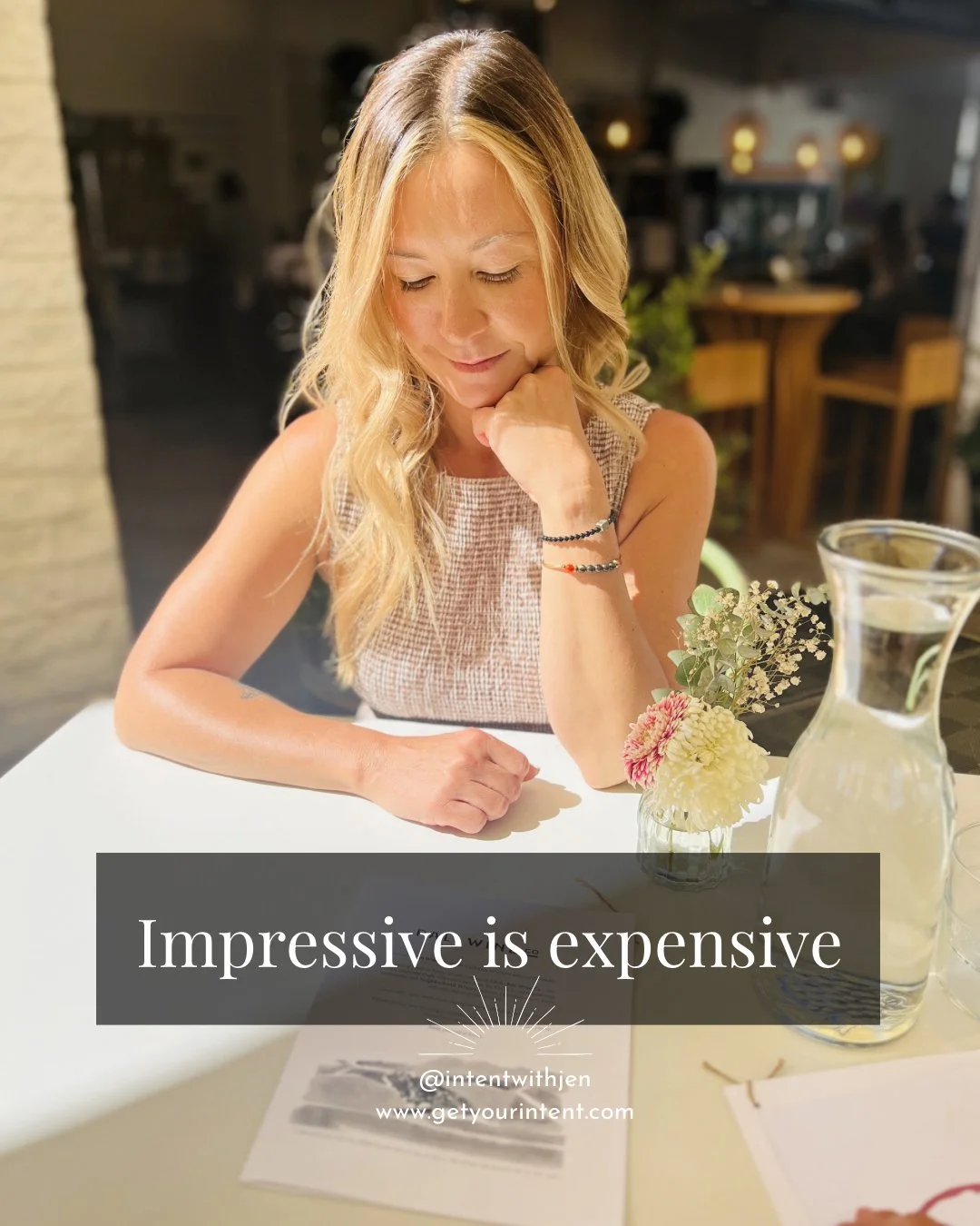 Impressive is expensive.

Most high-achieving women don't realize what they've been paying to maintain the image. Until the bill comes due.

This week: the cost of being impressive &mdash; and what opens up when you stop.

#IntentWithJen #ExecutiveRe