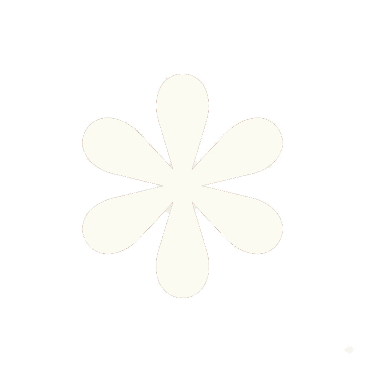 A white silhouette of a flower with six rounded petals on a black background.